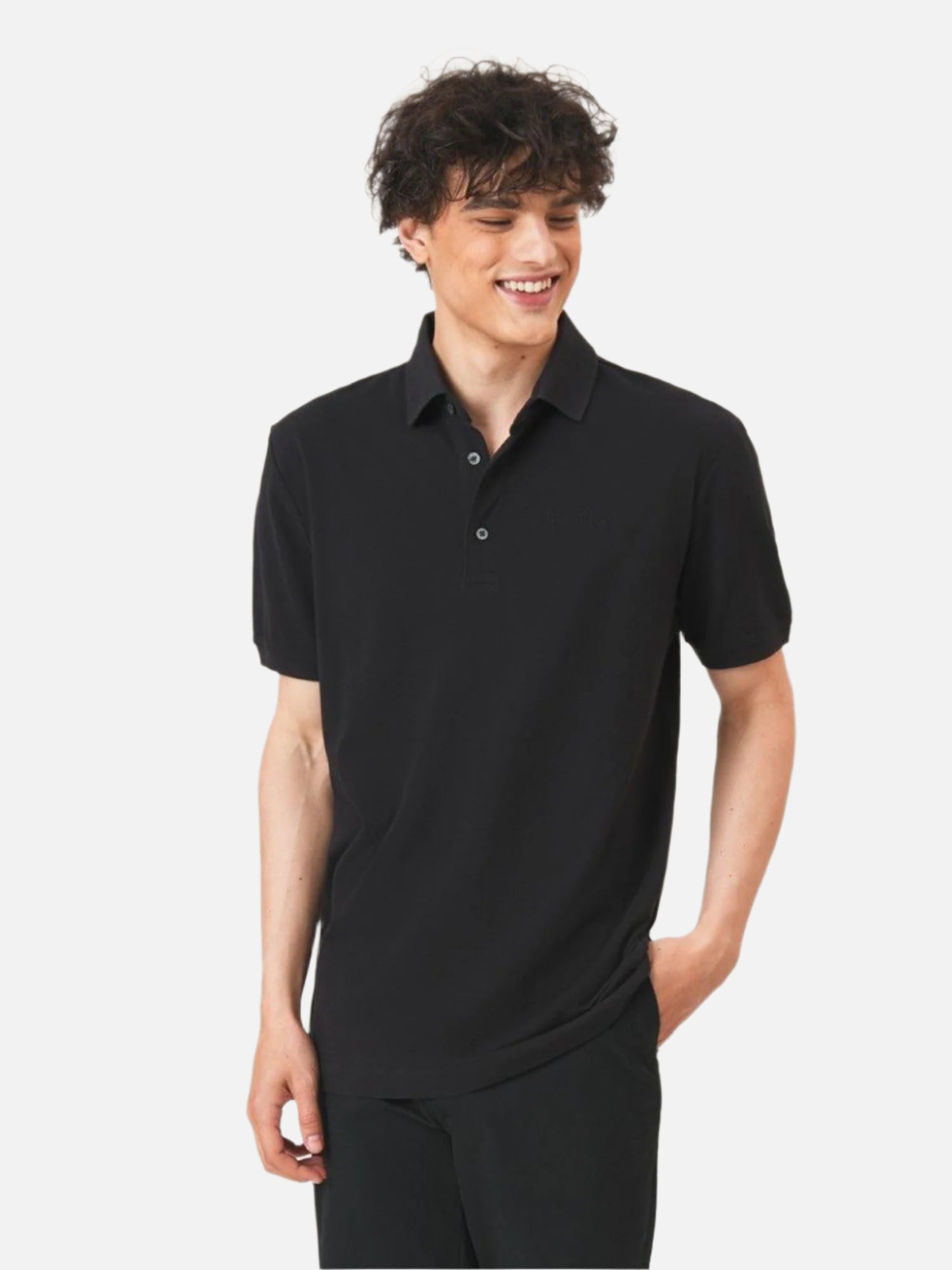 ★ ★ South Blue Black Logo Open Collar Polo Shor Solid Silk Collar Logo Polo Shirt | Jim Thompson