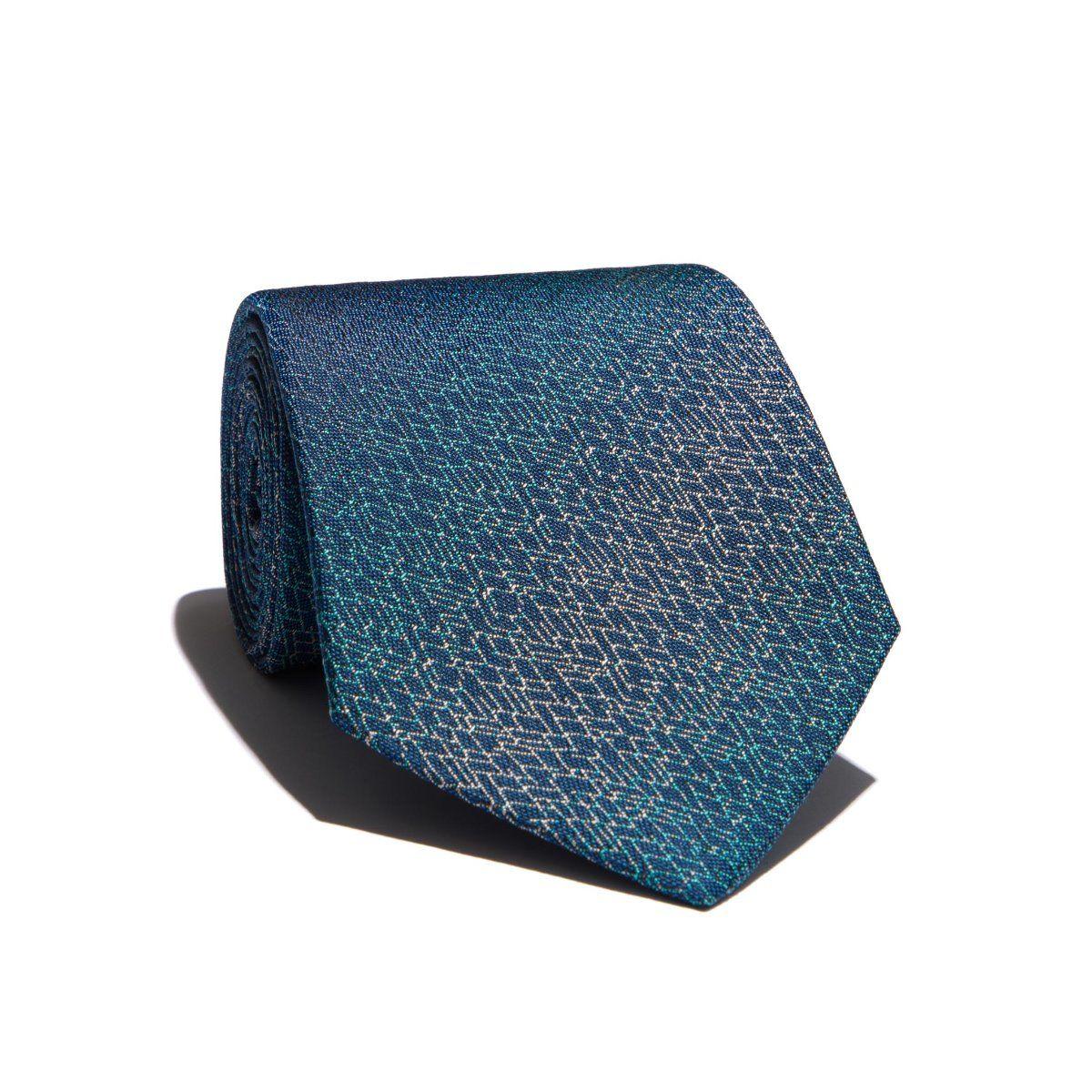 Thai Roof Tile Silk Jacquard Tie - Blue