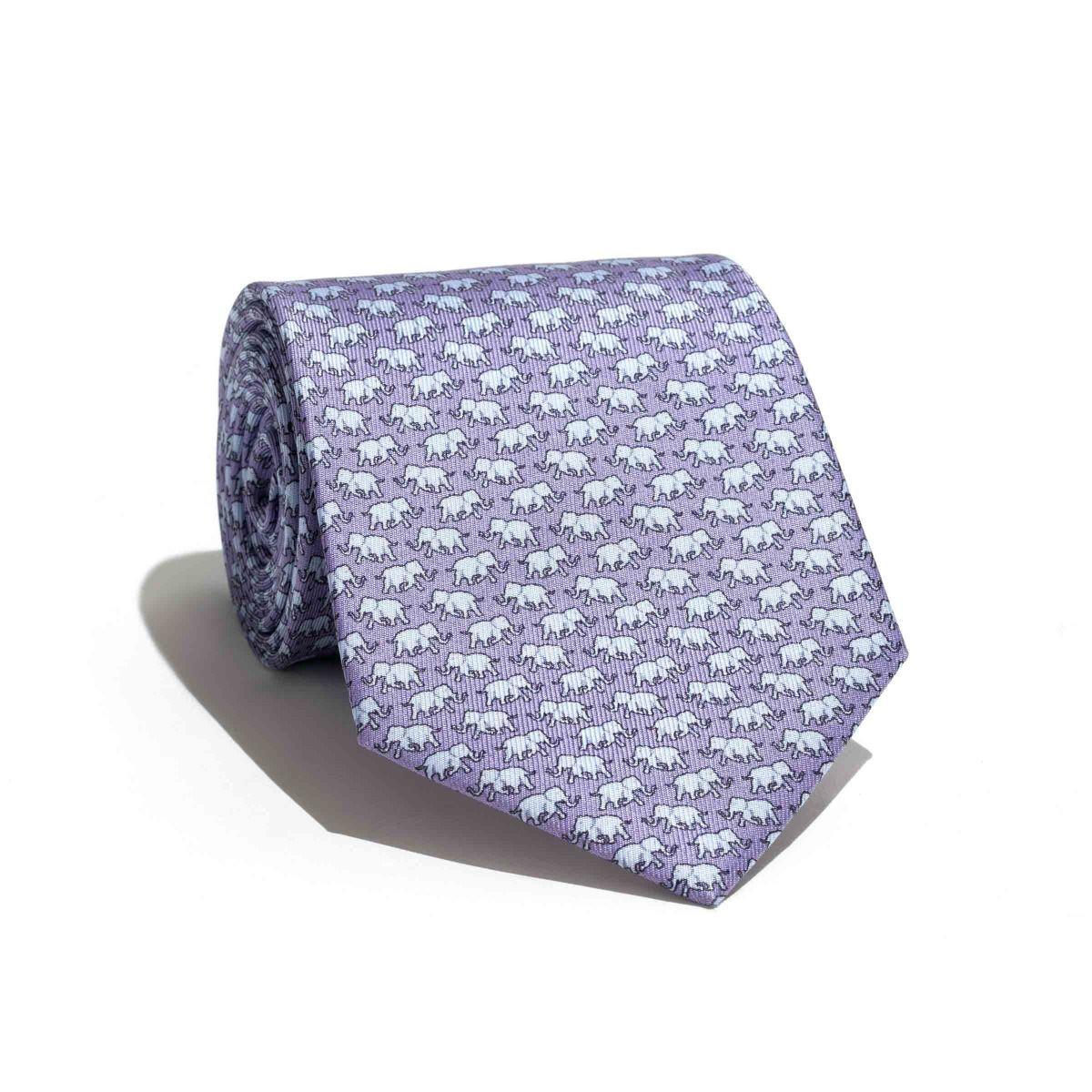 Elephant Silk Twill Tie - Purple