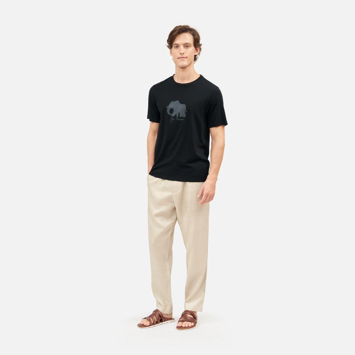 Minimal Elephant Cotton T-Shirt - Black
