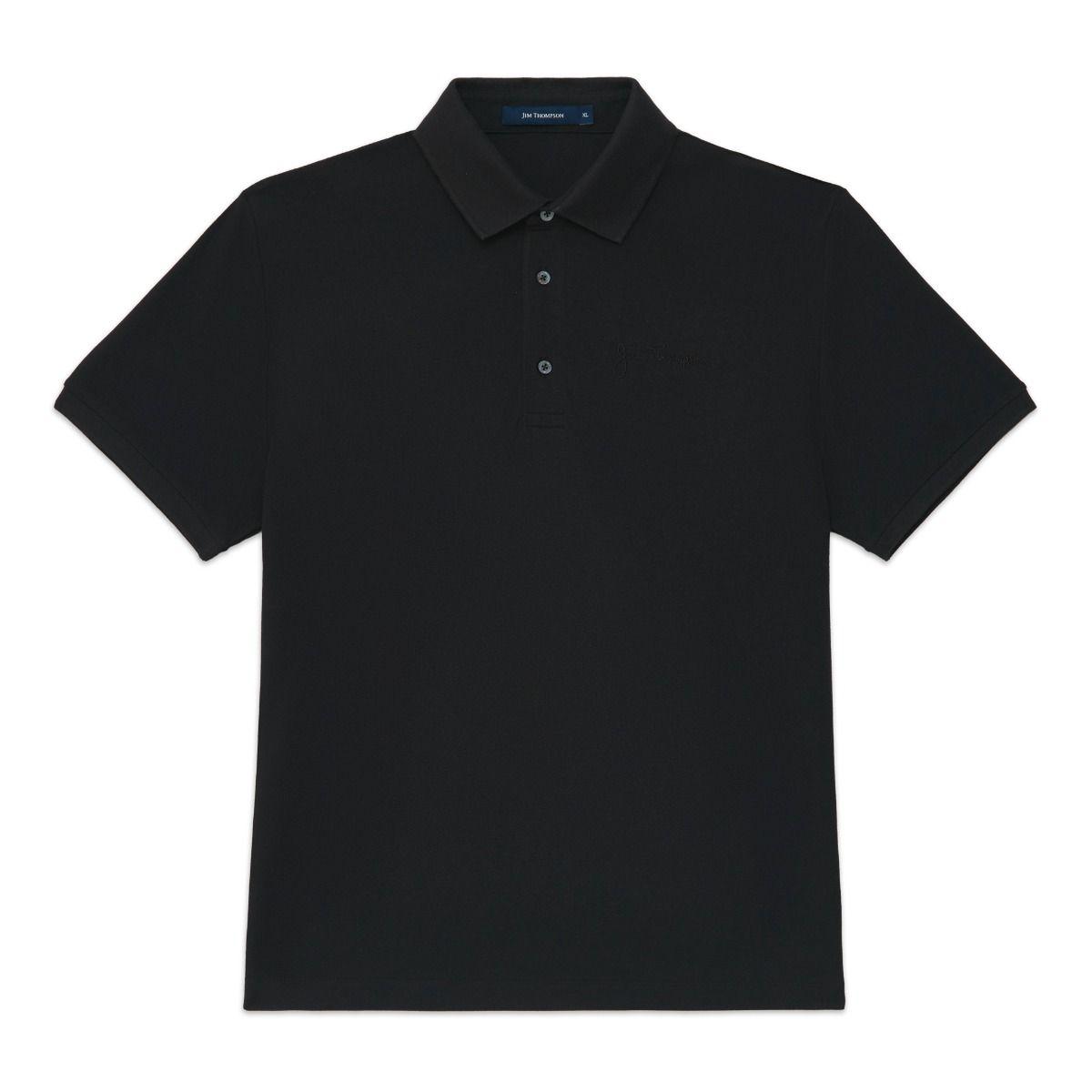 Solid Silk Collar with Logo Polo Shirt
