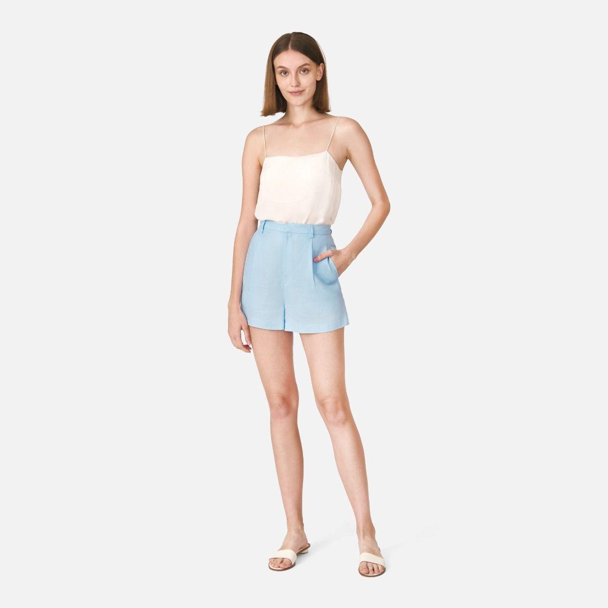 Linen Plain Shorts - Blue