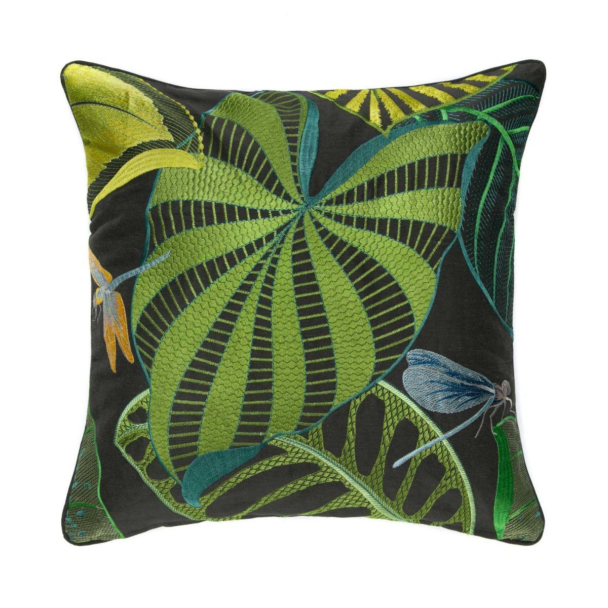 Jungle Vibe Embroidered Cushion Cover 18" - Black