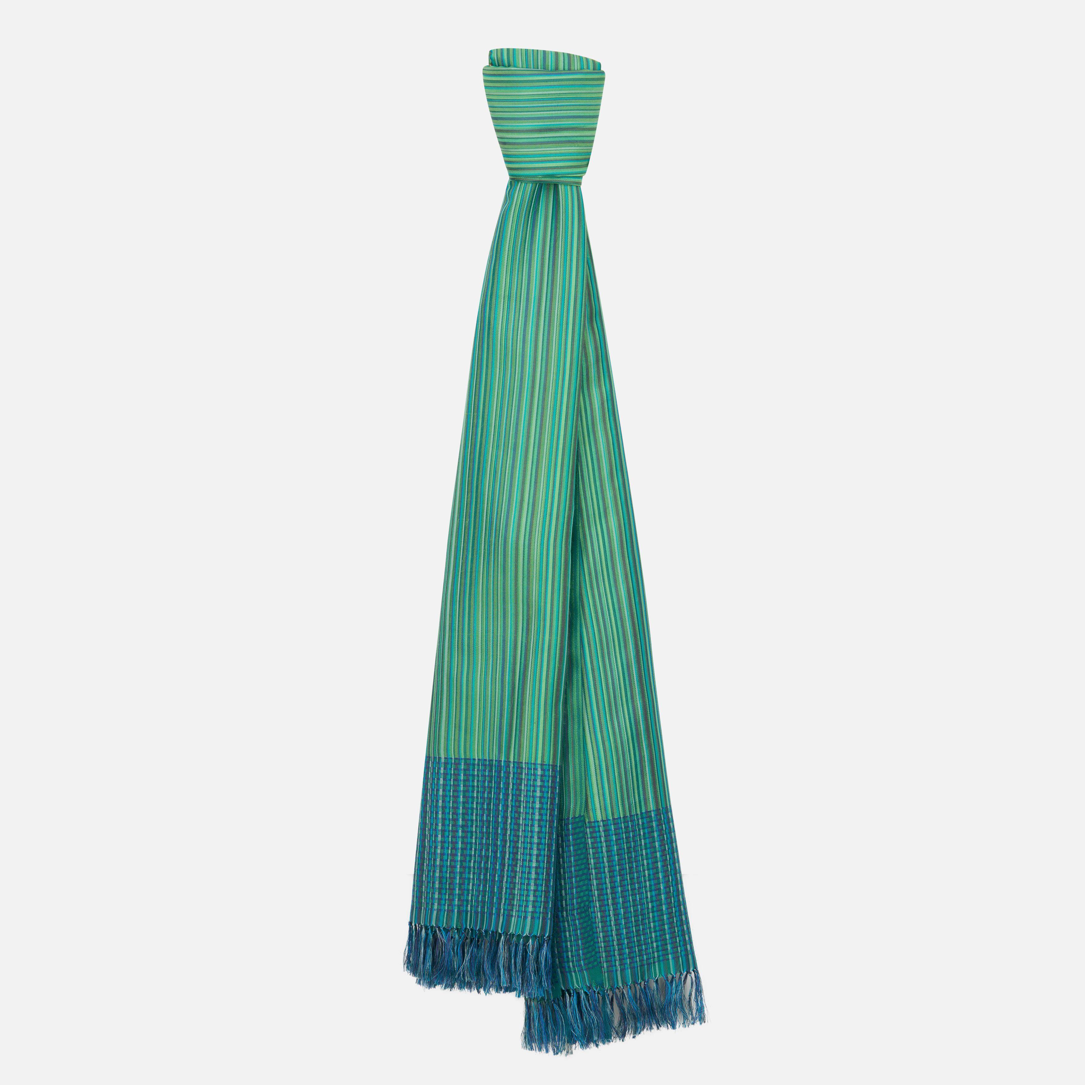 Light Beam Silk Wool Handwoven Scarf - Green