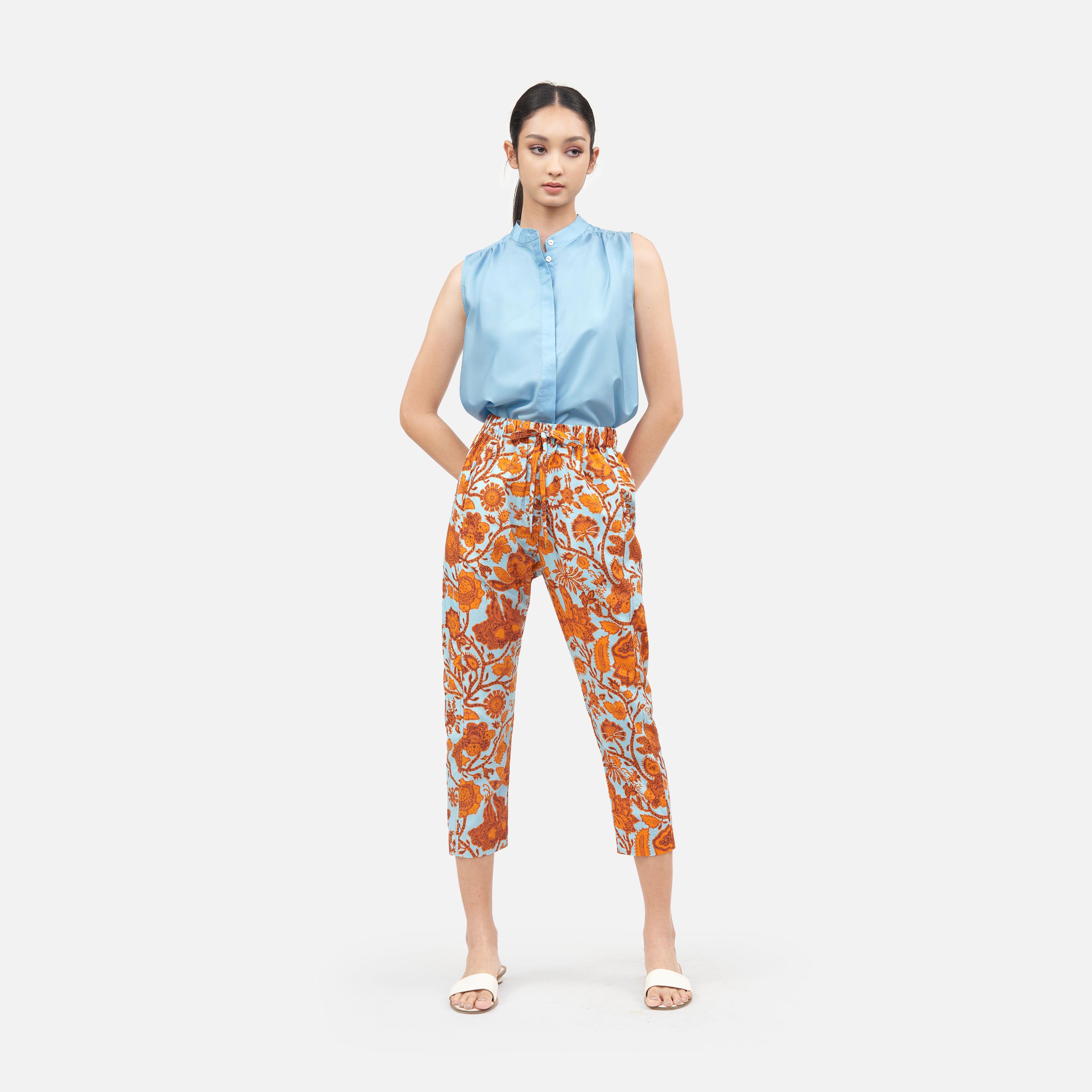 Sarung Lasem Cotton Silk Pull On Pants - Blue/Orange