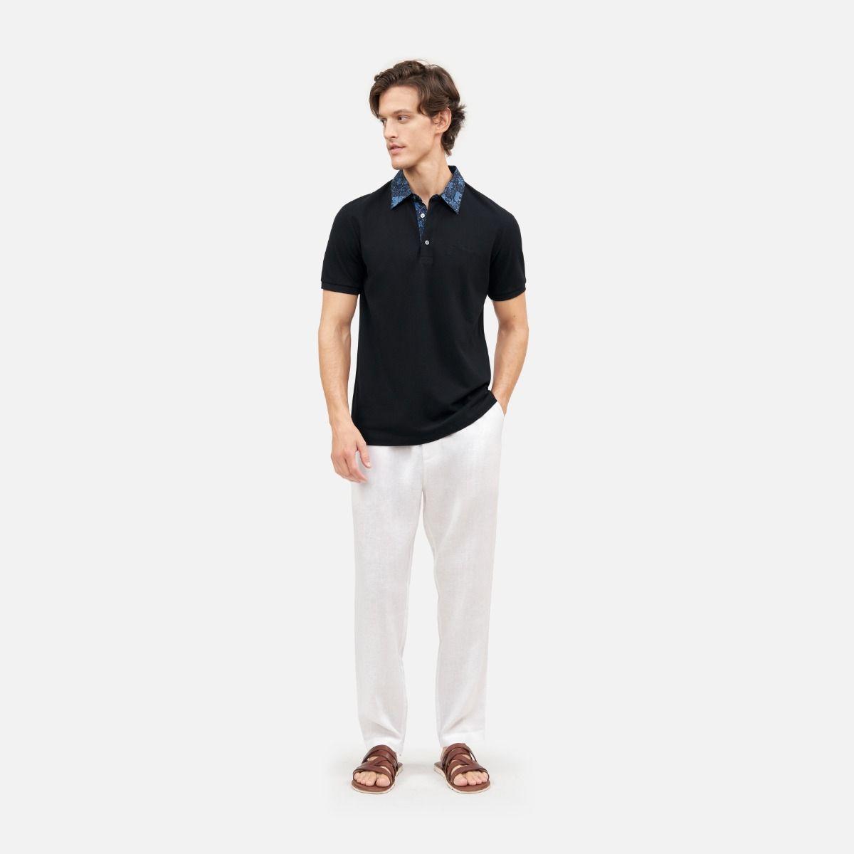 Sarung Cirebon Cotton Silk Collar Short Sleeve Polo Shirt Black/Navy