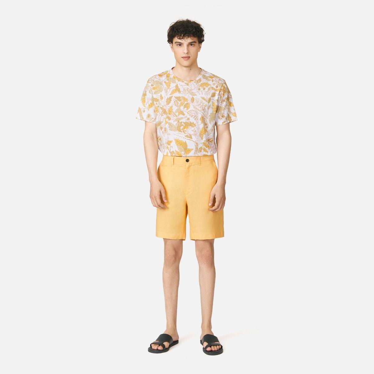 Moon Solid Linen Bermuda Shorts - Yellow