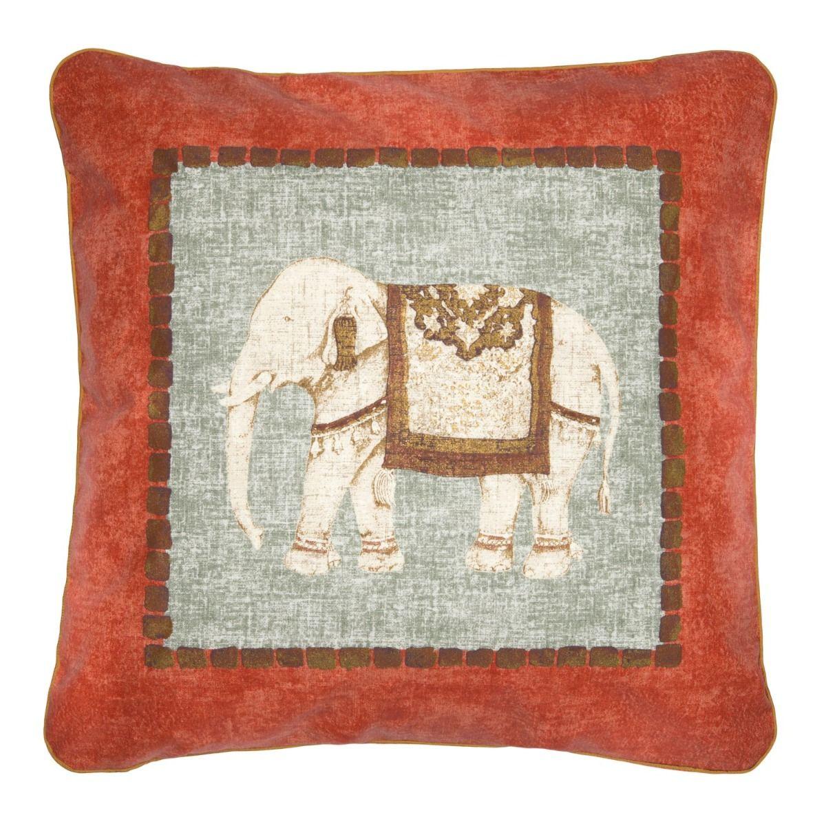 Traditional Elephant 22" Linen Cushion Cover - Orange