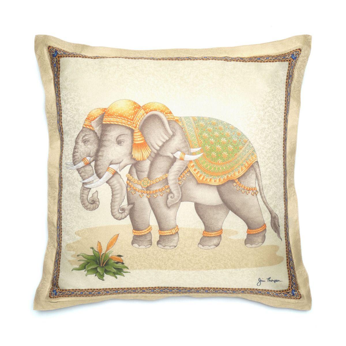 Brace Elephants Silk Cushion Cover 18" - Beige