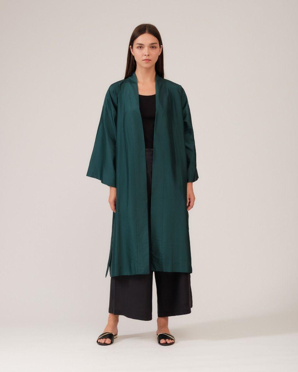 Solid Silk Kimono - Dark Green