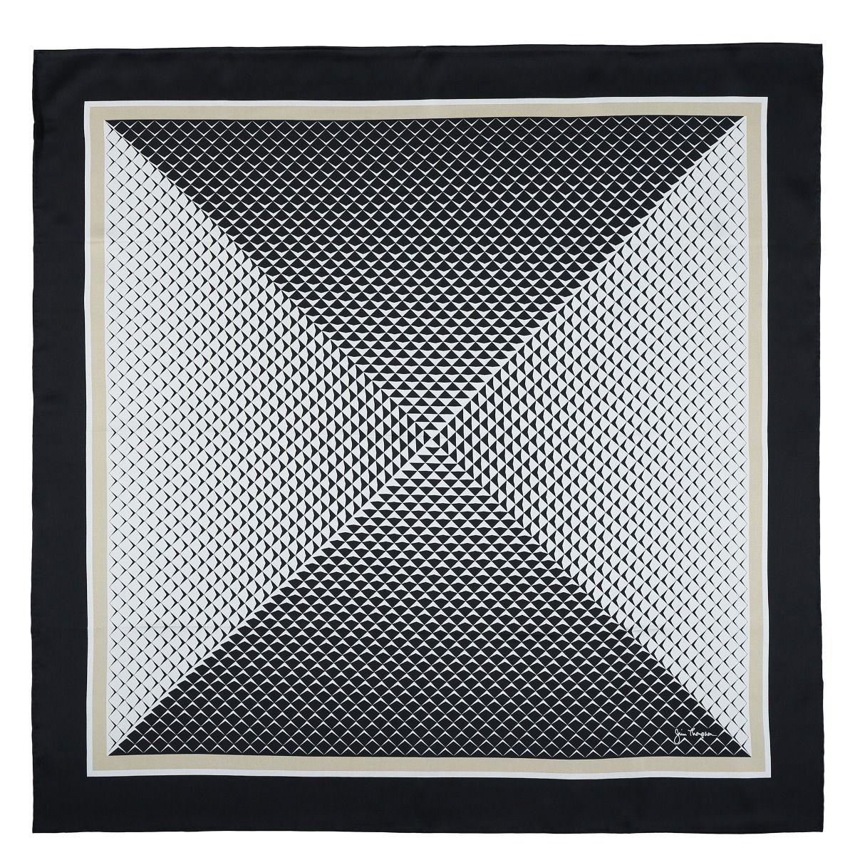 Geometric Silk Twill Scarf - Black/White