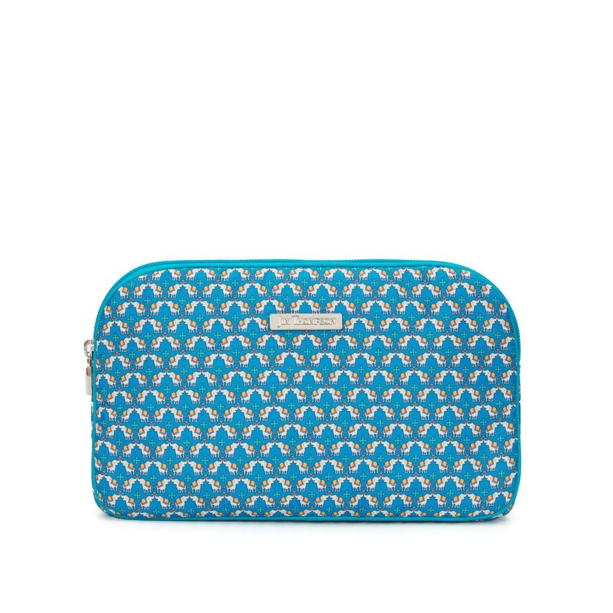 Traditional Elephant Silk Cosmetic Case - Blue
