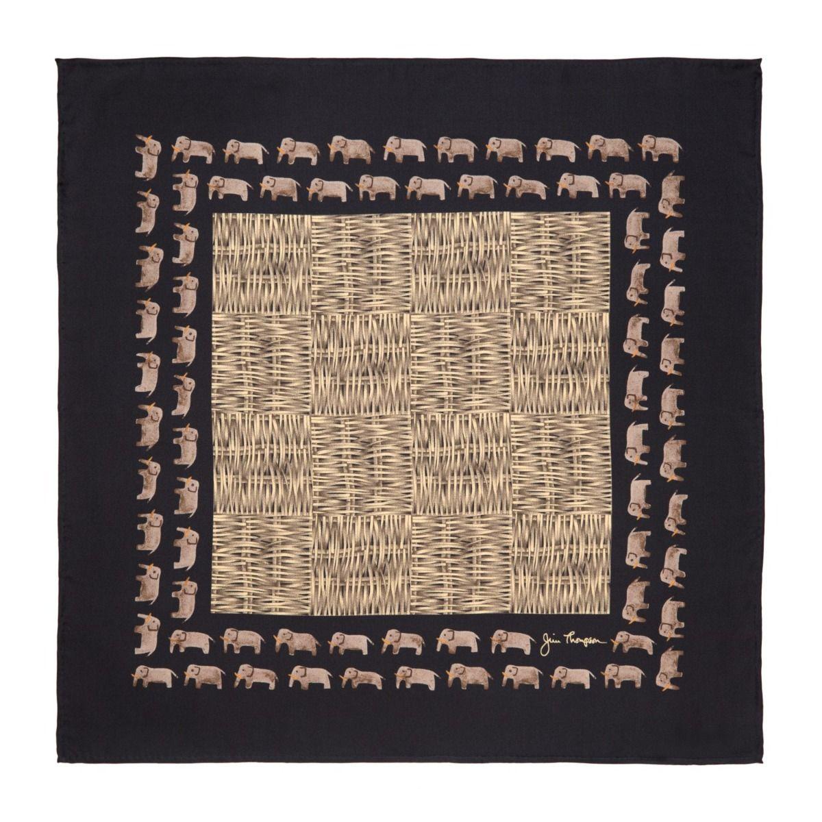 Basket Silk Napkin with Elephant Border - Black