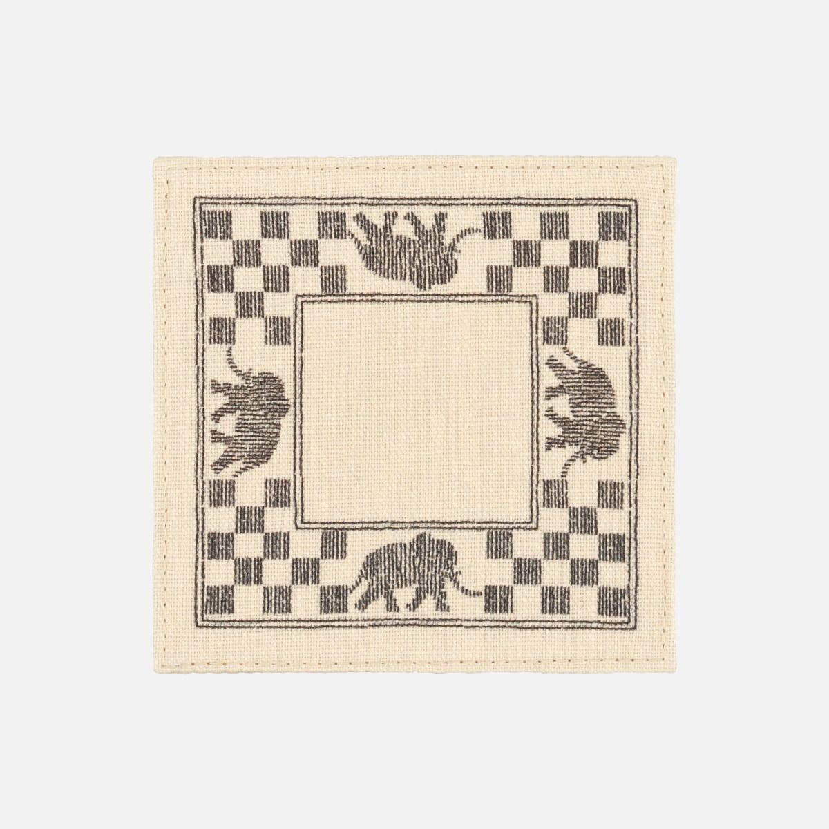 Set of Checked Pattern Linen Coasters - Beige