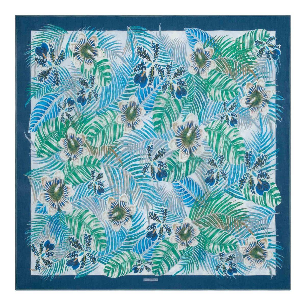 Palm Leaf and Orchid Cotton Pareo - Blue