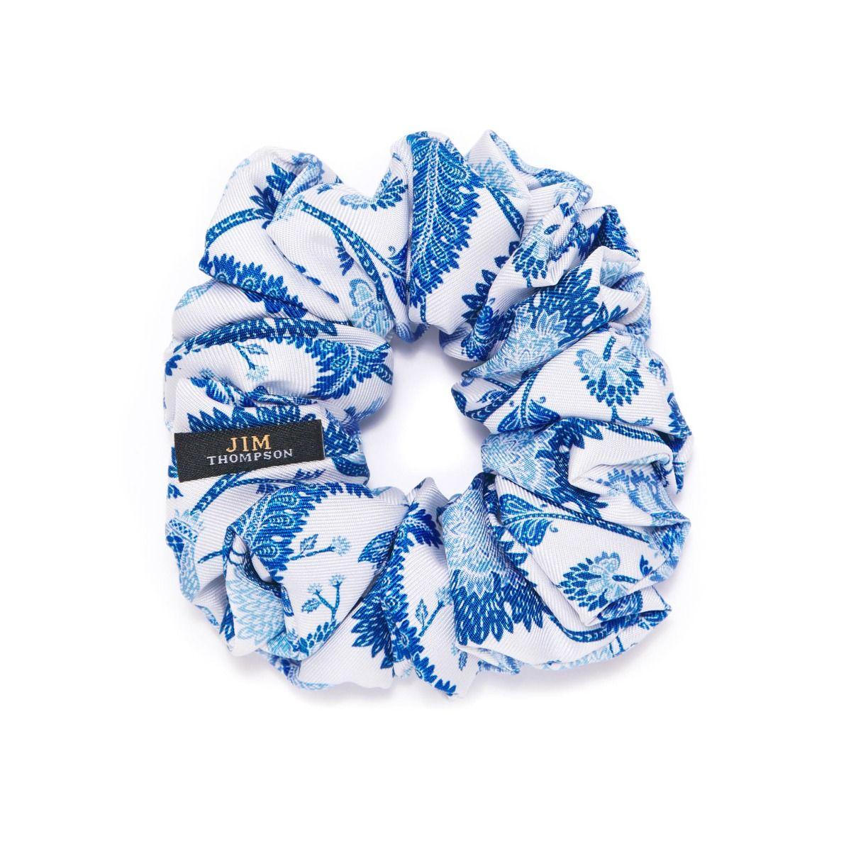 Nokmai Silk Hair Tie - White / Blue