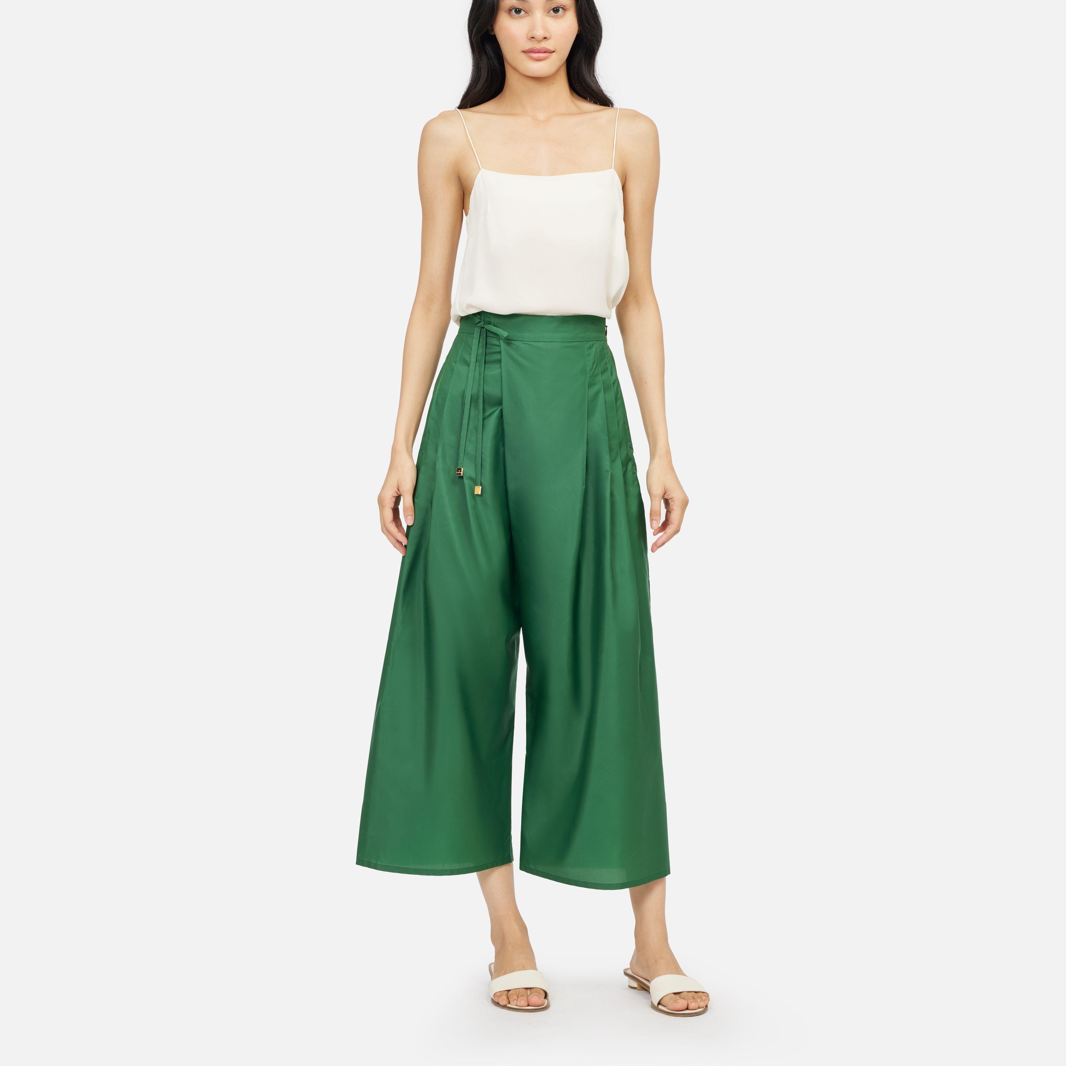 Solid Silk Zip Fisherman Pants - Green