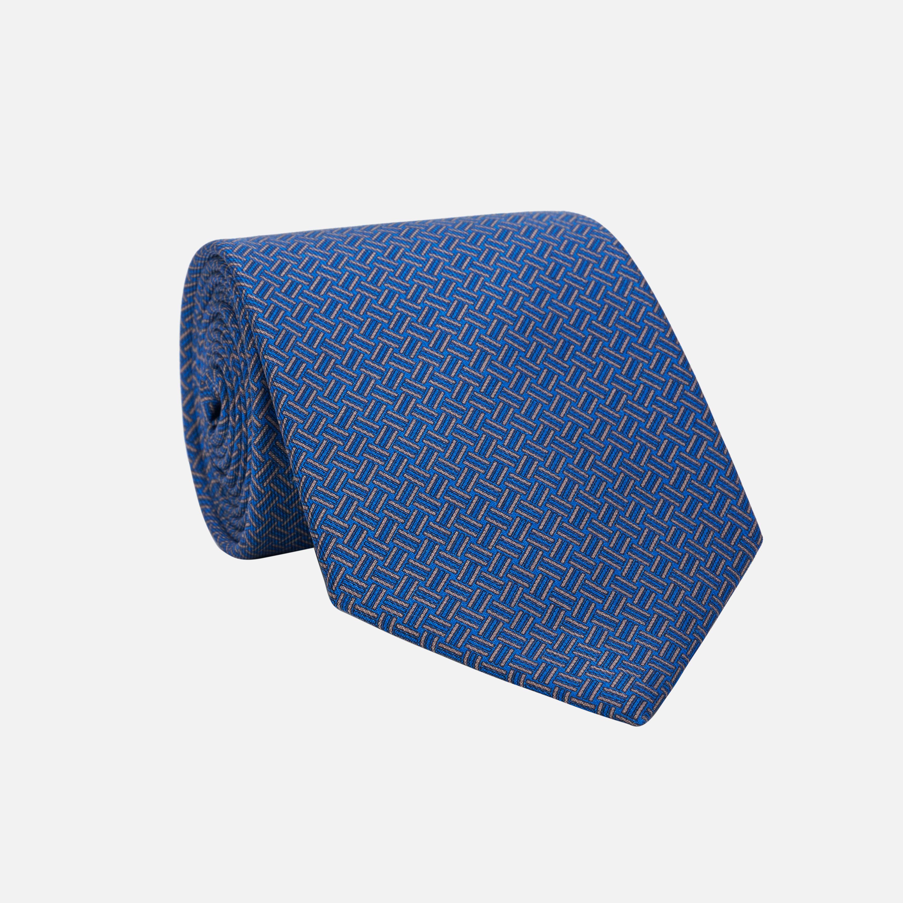 Basket Weave Silk Twill Tie - Navy/Blue