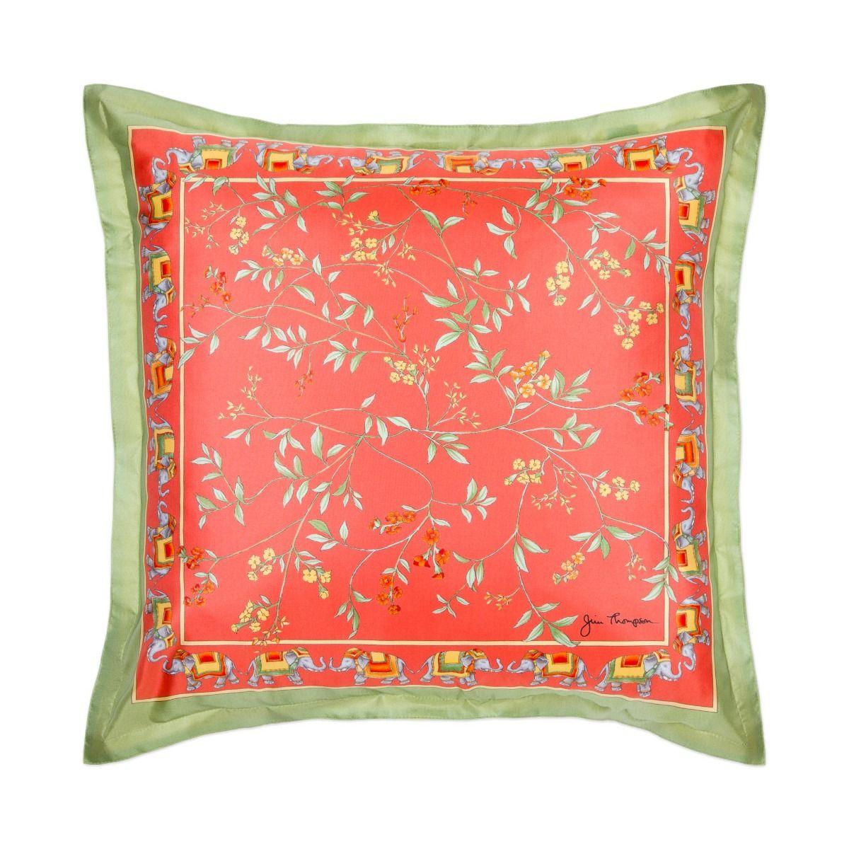 Floral with Elephant Border Silk Cushion Cover 18" - Orange