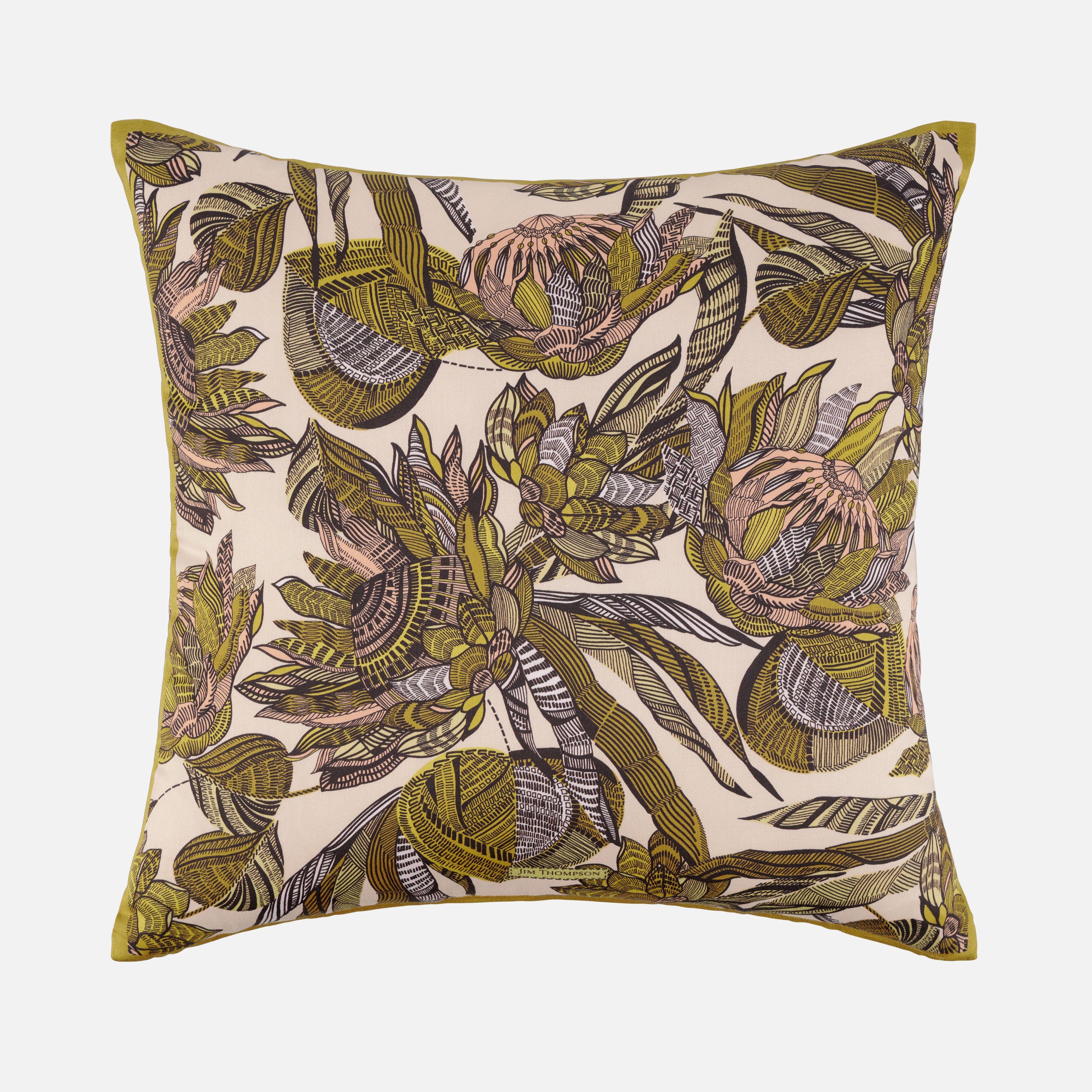 Bamboo Flower Cotton Printed Cushion Cover 18" - Yellow