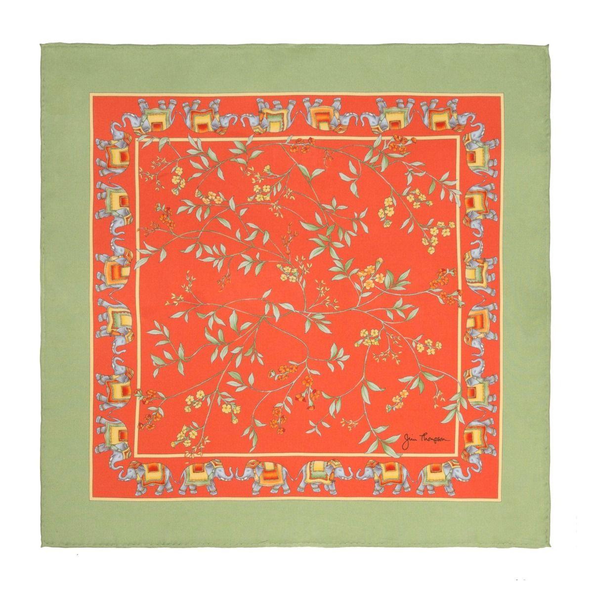 Floral Silk Napkin with Elephant Border - Orange