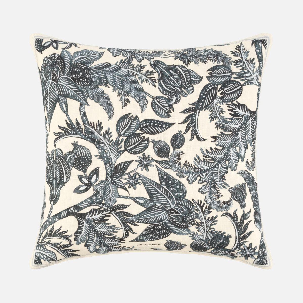 Floral Batik Linen Cushion Cover 18" - Black