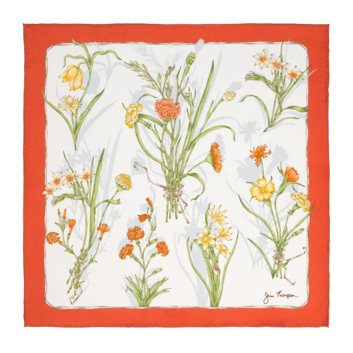 Summer Blooms Silk Napkin - White/Orange
