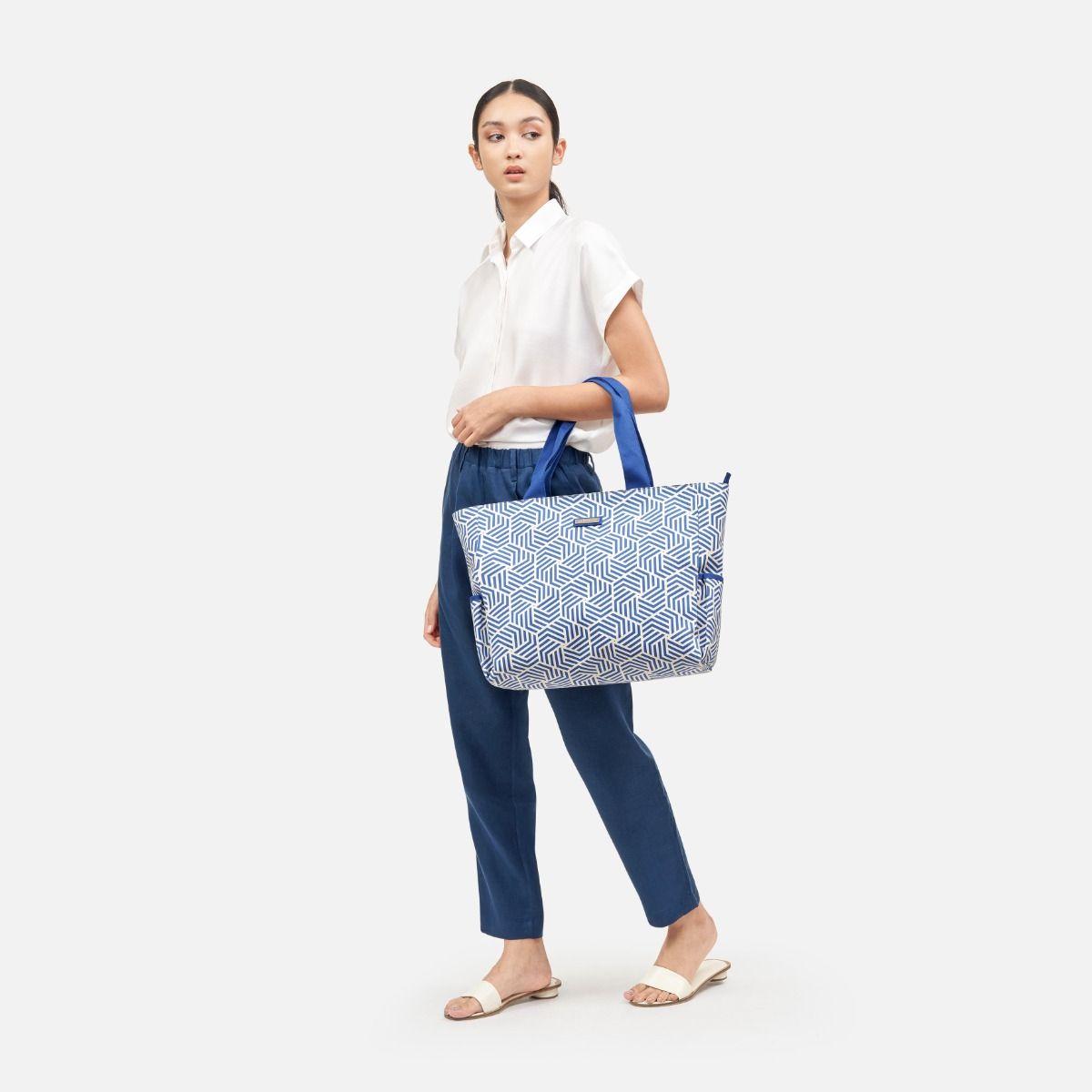 Whirl Cotton Large Canvas Tote - Blue