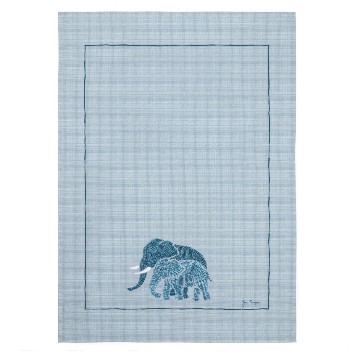 Elephants Cotton Tea Towel - Blue