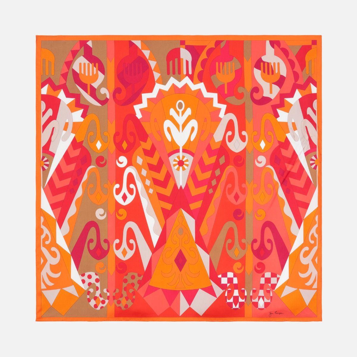 Central Asian Ikats Silk Twill Scarf - Red
