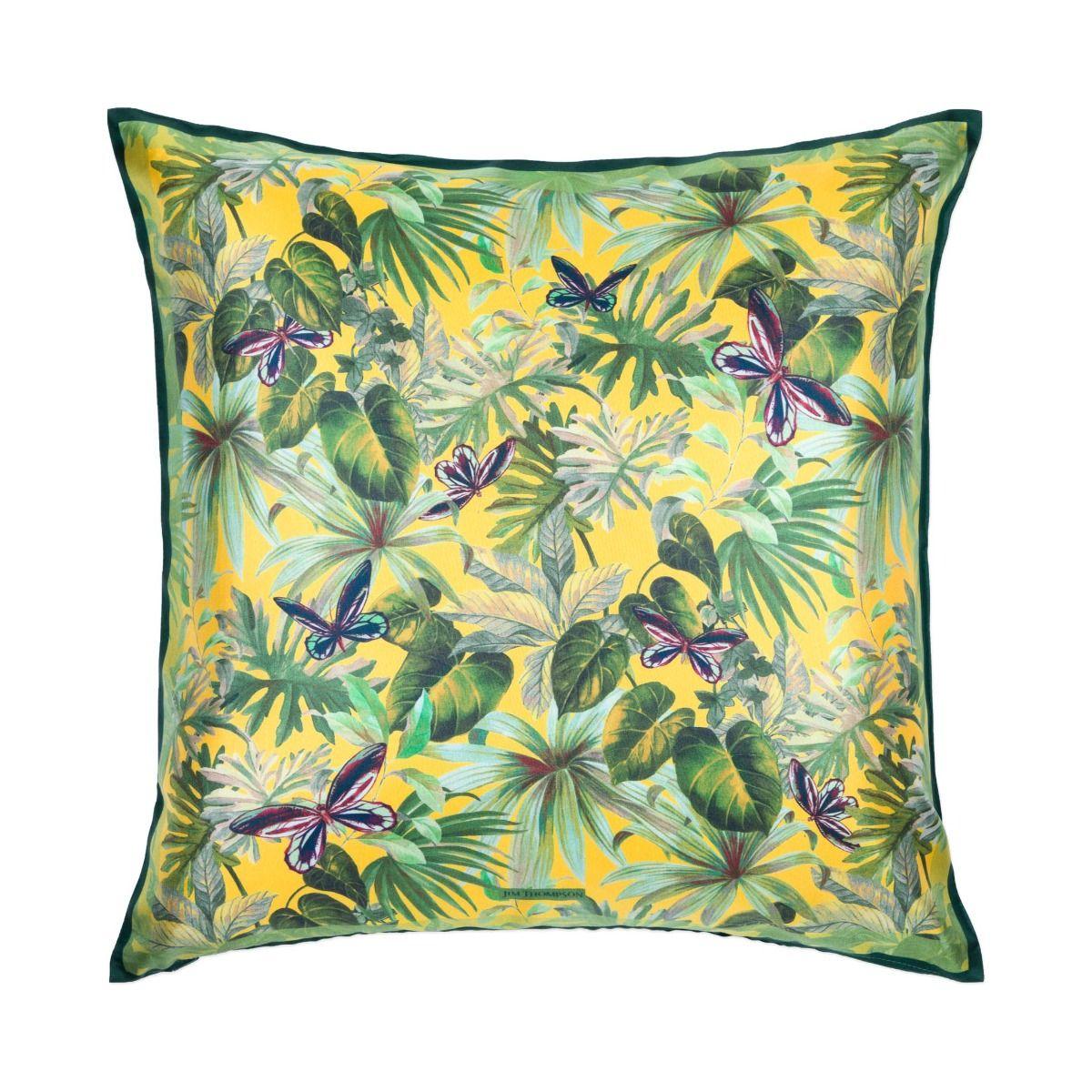 Leaves and Butterflies Silk Cushion Cover 18" - Green/Yellow