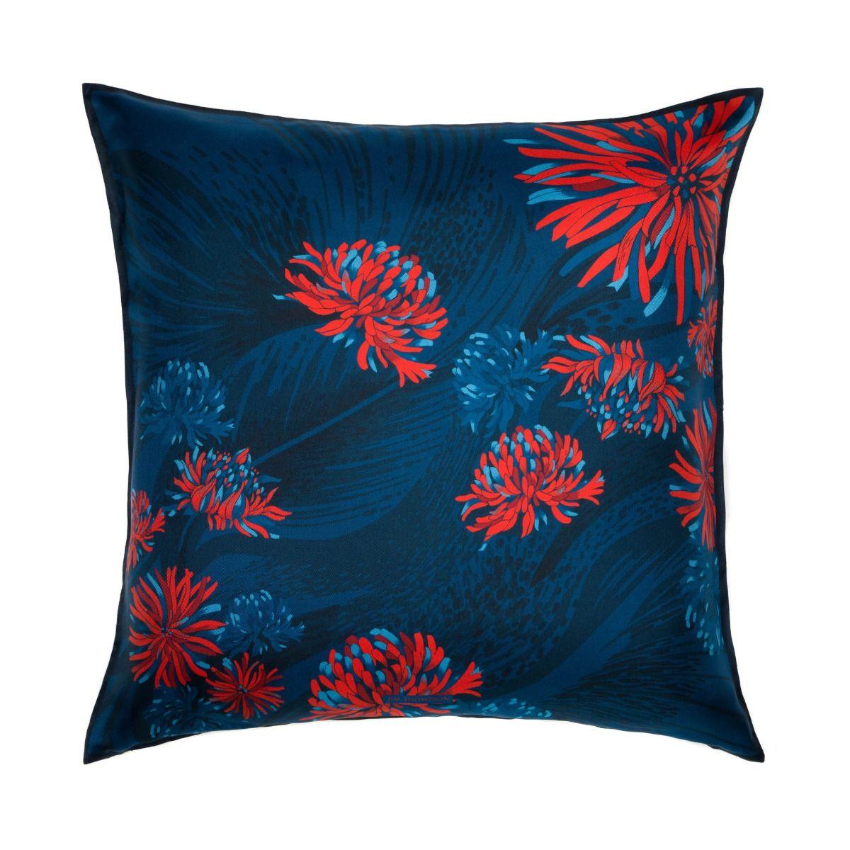Blooming Flower Silk Cushion Cover 18" - Navy
