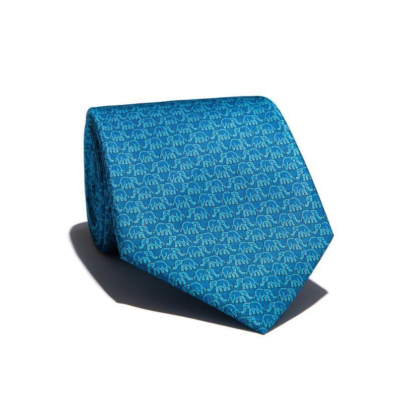 Elephant Outline Silk Twill Tie - Blue