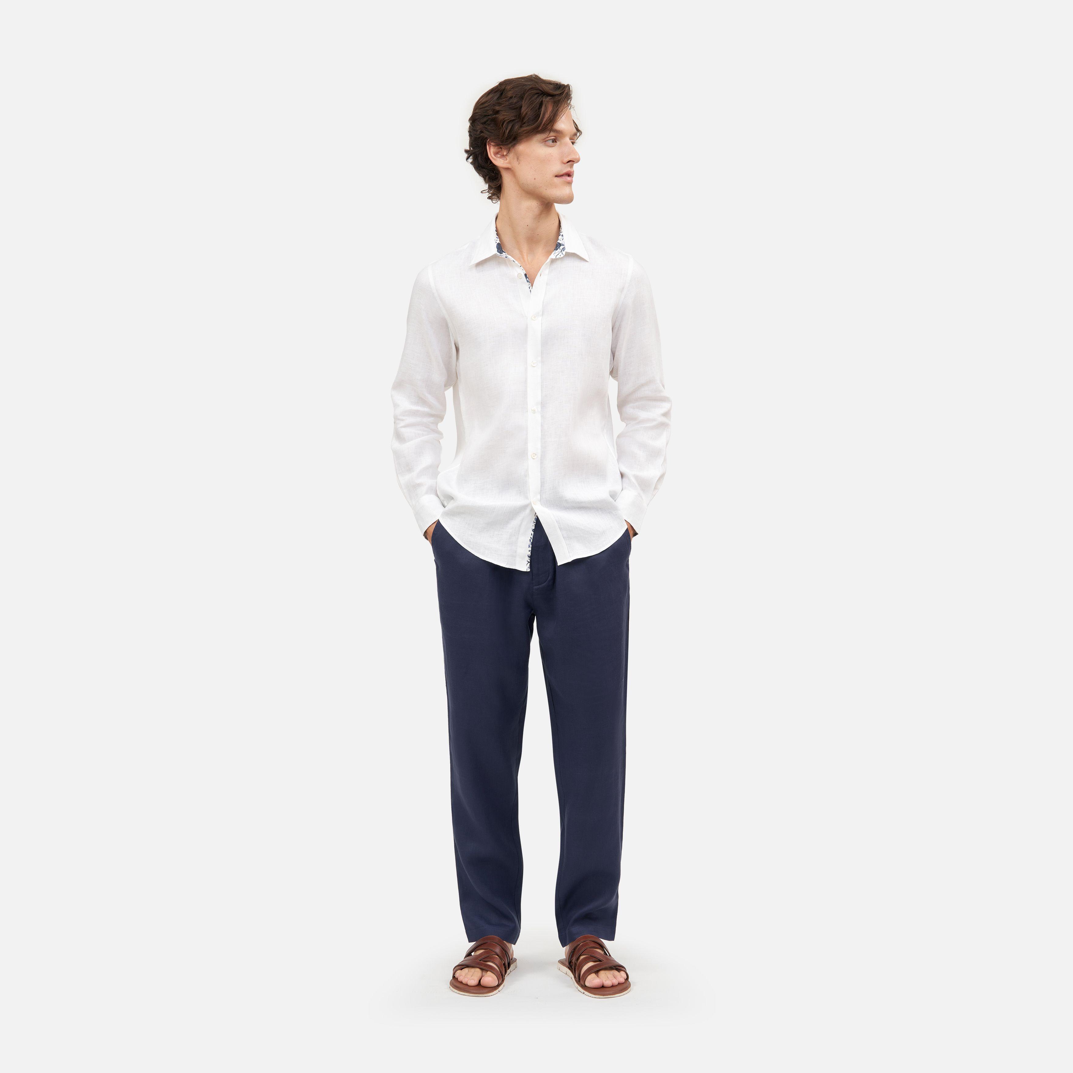 Sarung Cirebon Linen Classic Long Sleeve Shirt White