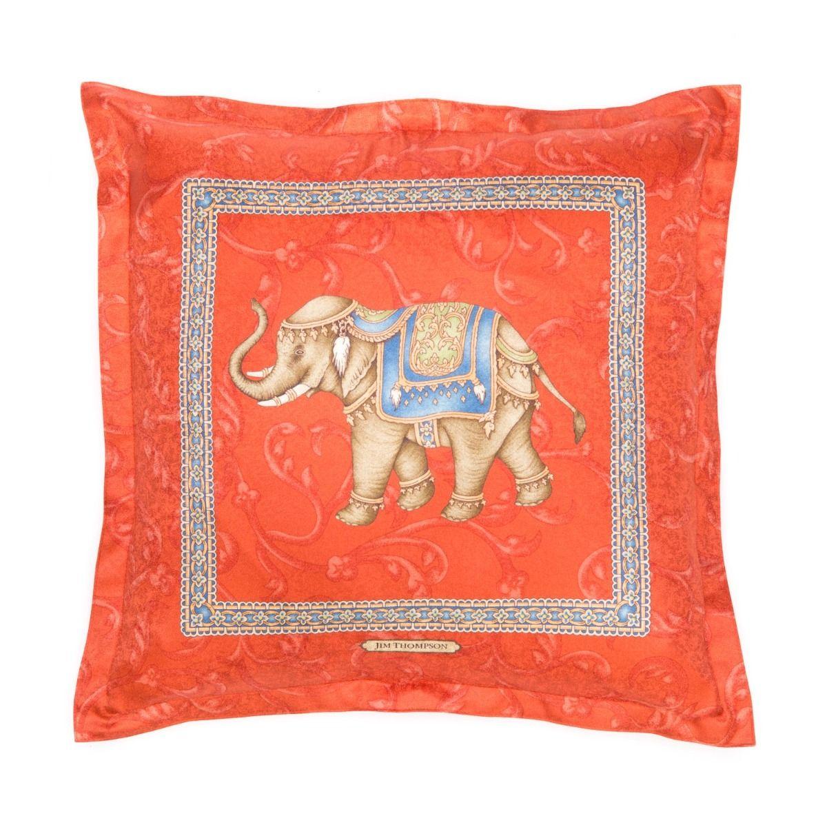 Traditional Elephant Silk Jacquard Cushion Cover 18" - Orange