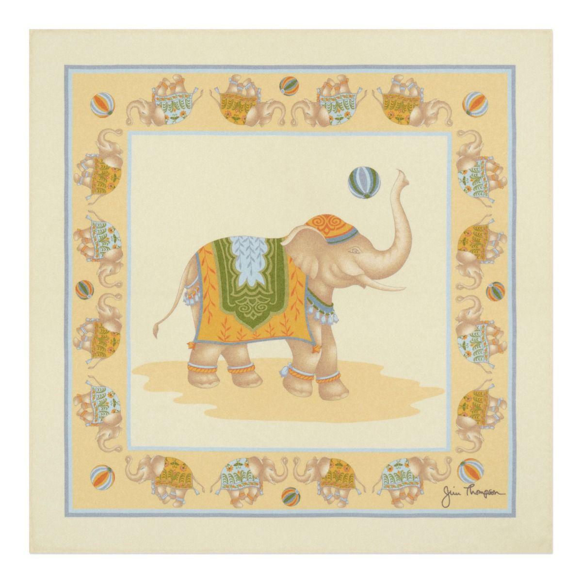 Elephant Circus Silk Napkin - Beige