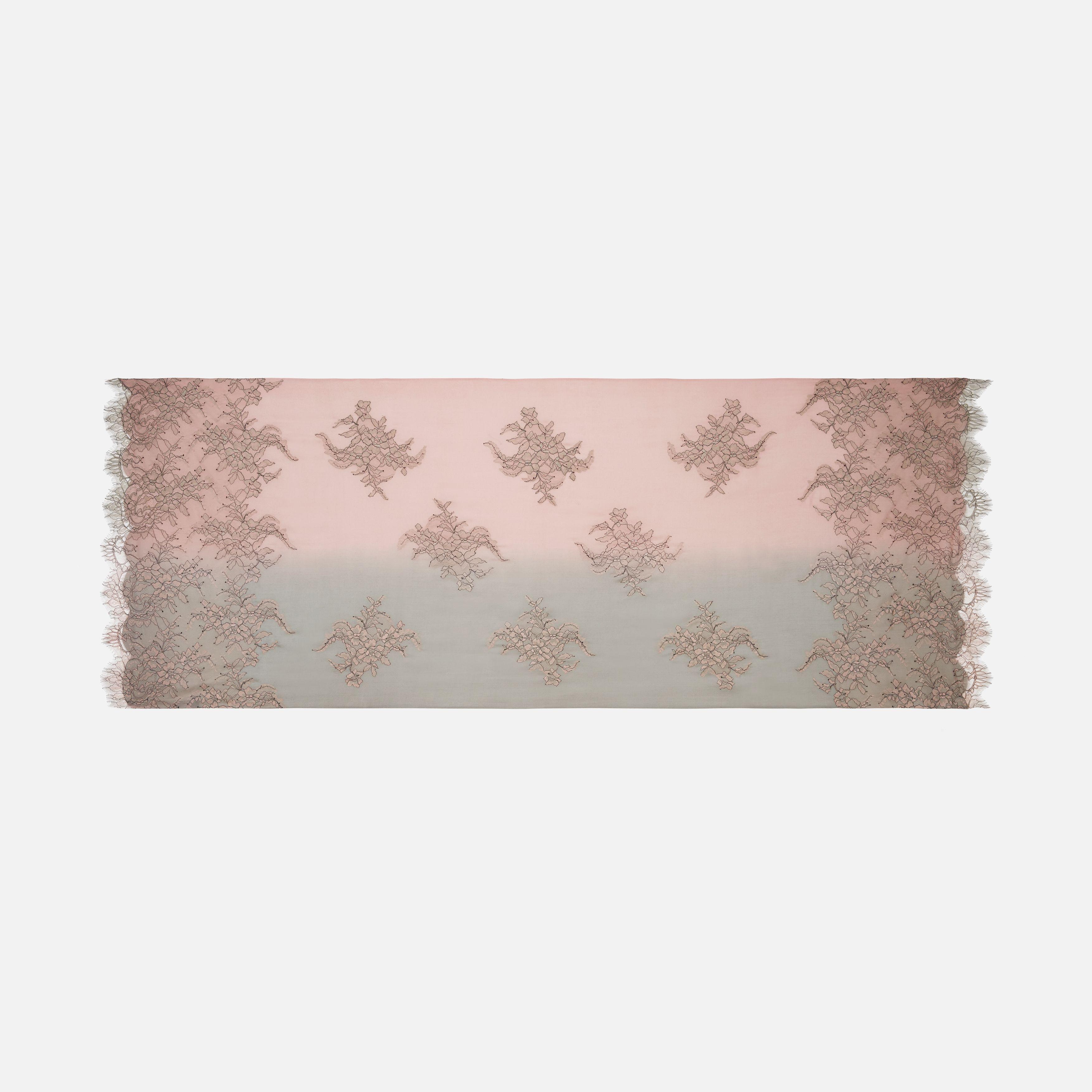 Lace Shaded Wool Silk Stole - Pink