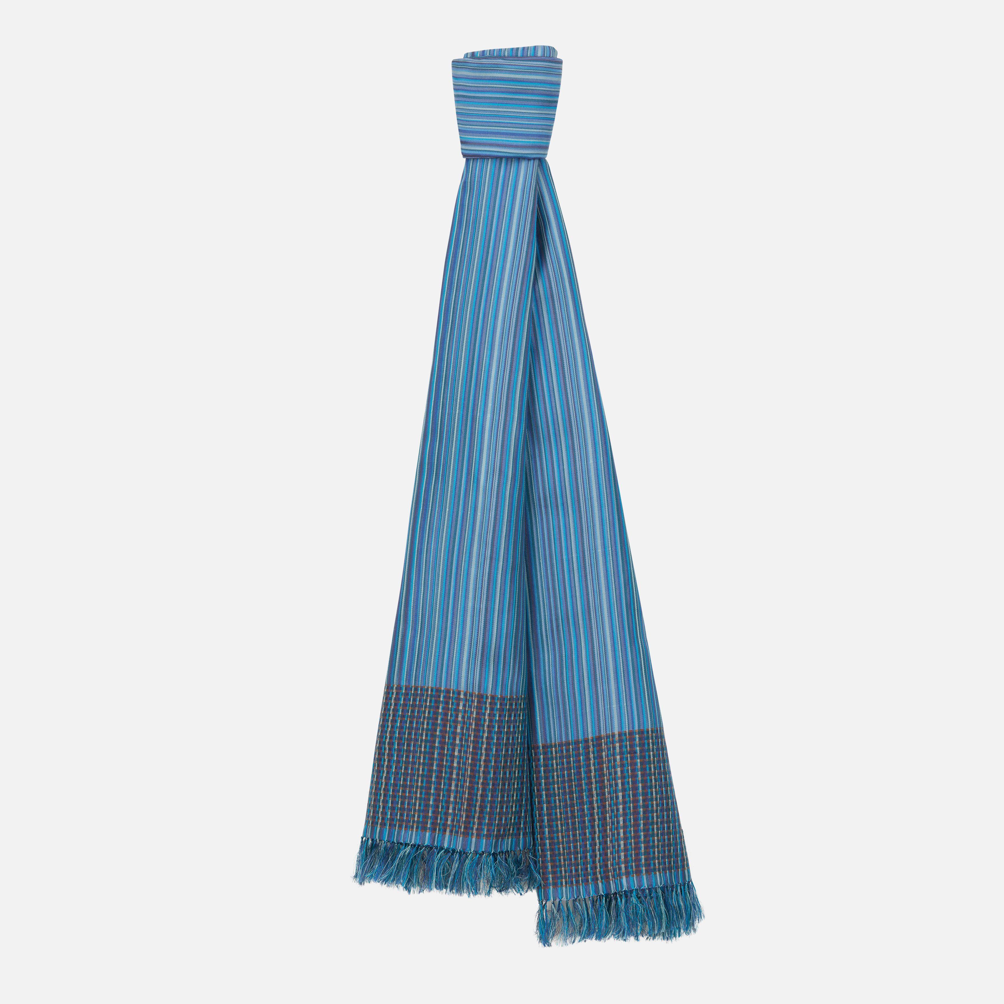 Light Beam Silk Wool Handwoven Scarf  - Blue