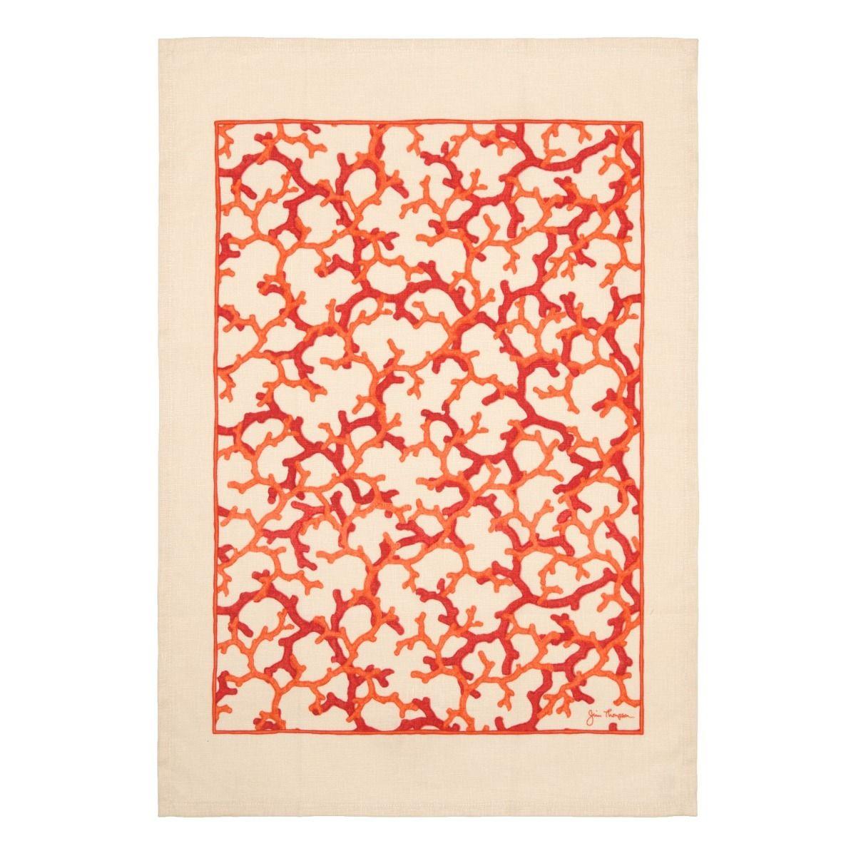 Coral Linen Tea Towel - Red