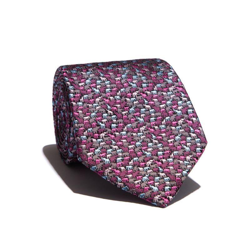 Elephant Herd Silk Jacquard Tie - Pink
