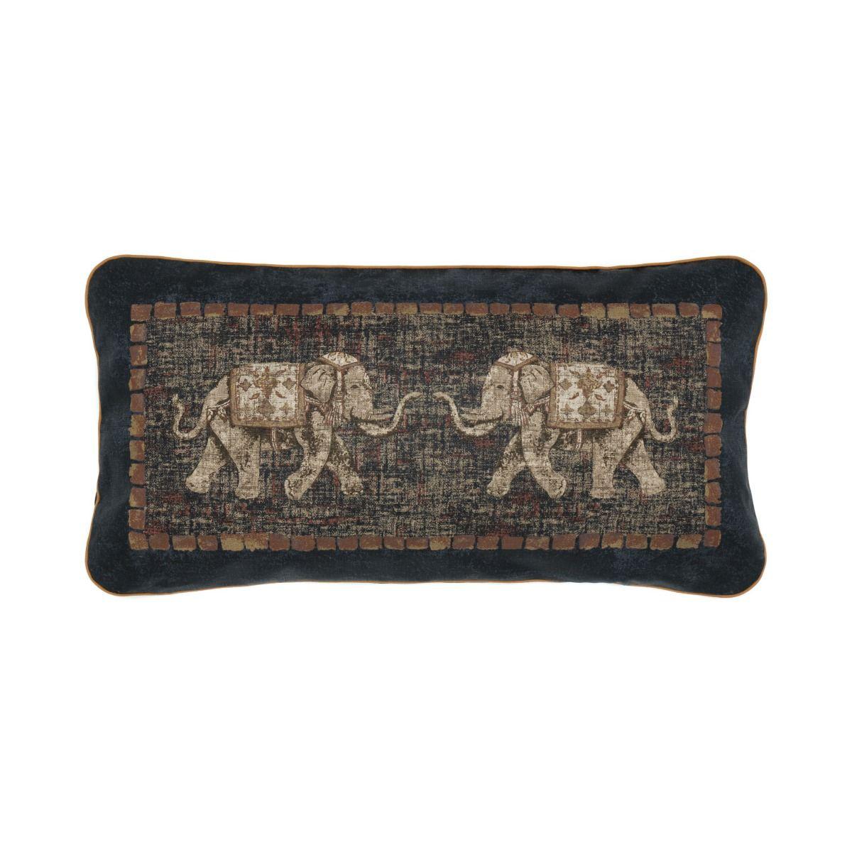 Traditional Elephant Linen Cushion Cover 12" x 22" - Black