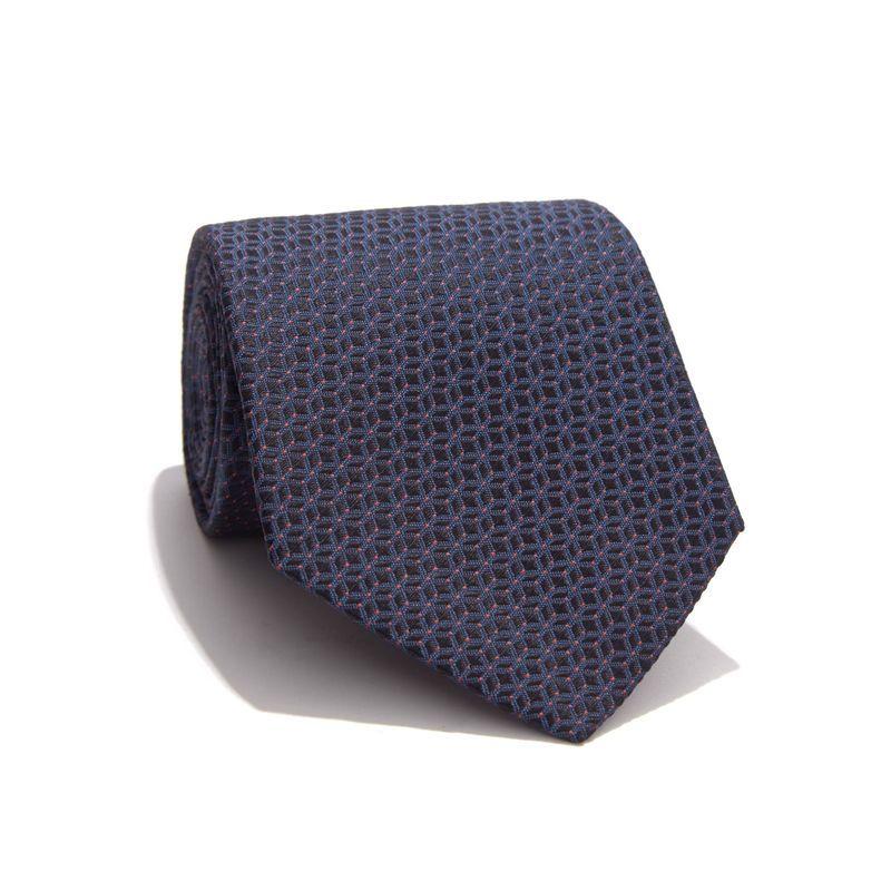 Cube and Dot Silk Jacquard Tie - Navy