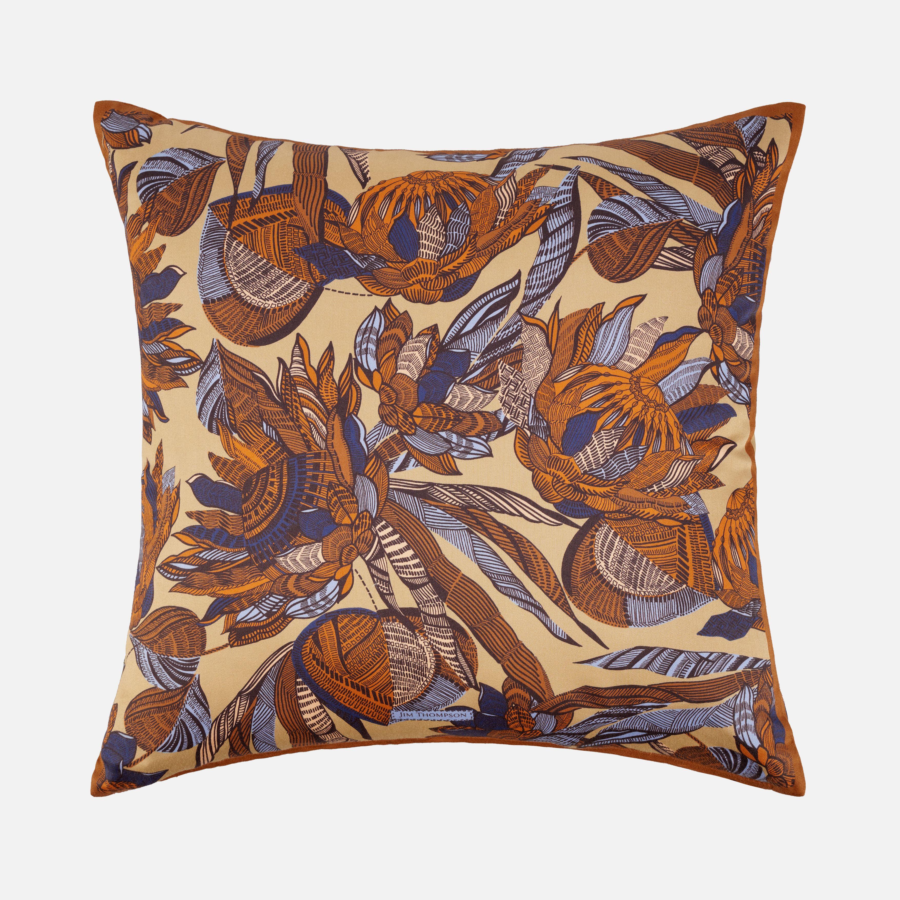 Bamboo Flower Cotton Printed Cushion Cover 18" - Brown