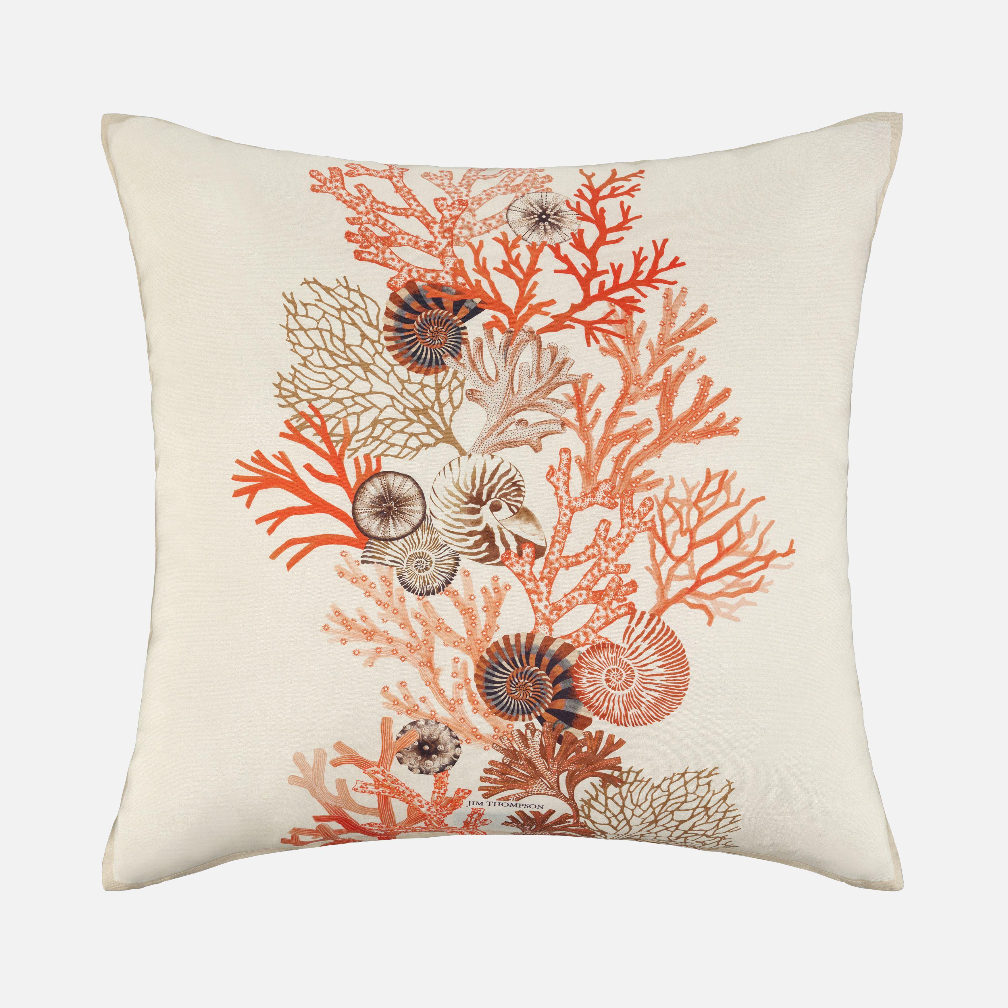 Coral Bouquet Silk  Printed Cushion Cover 18" - Beige