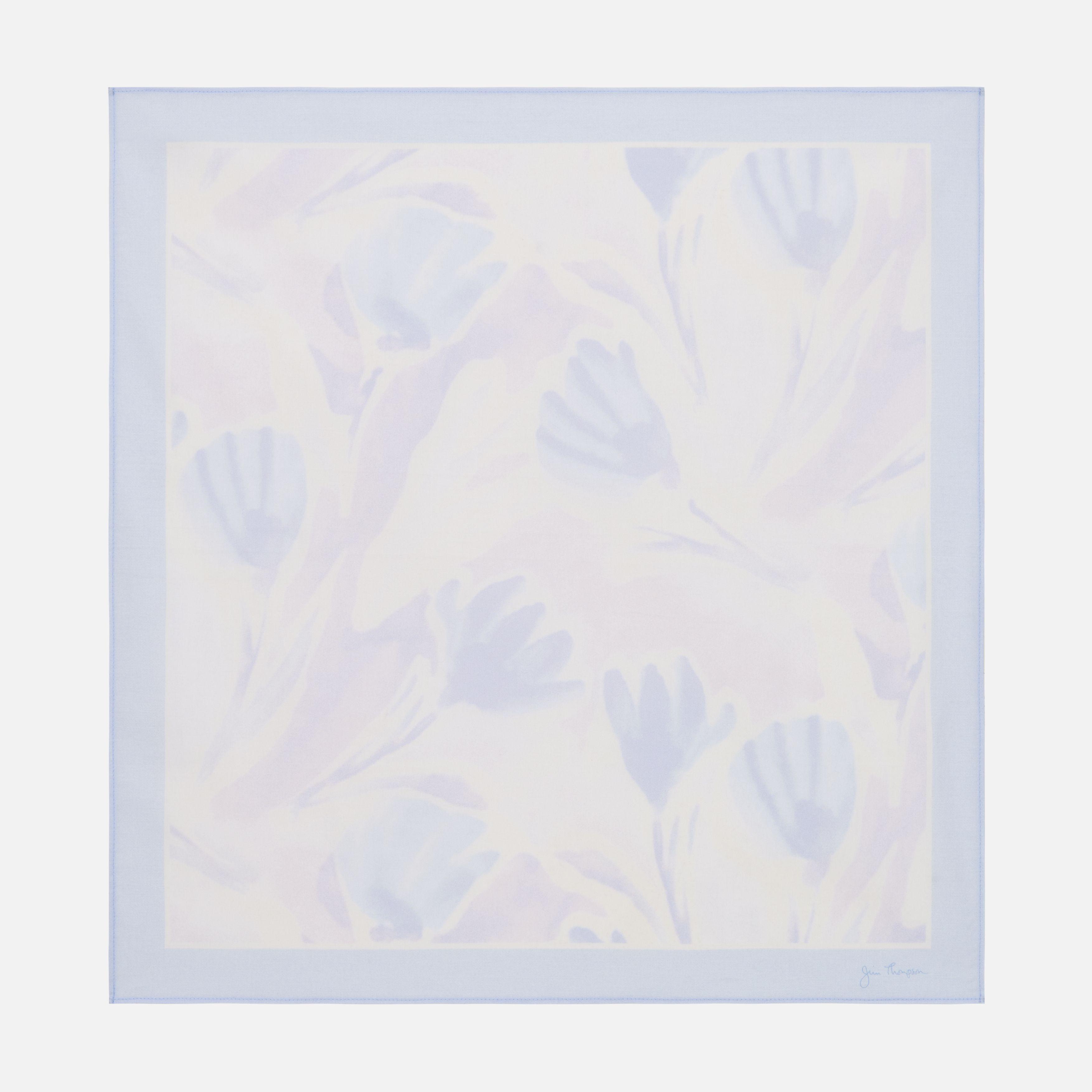 Faded Flower Cotton Handkerchief  - Light Blue