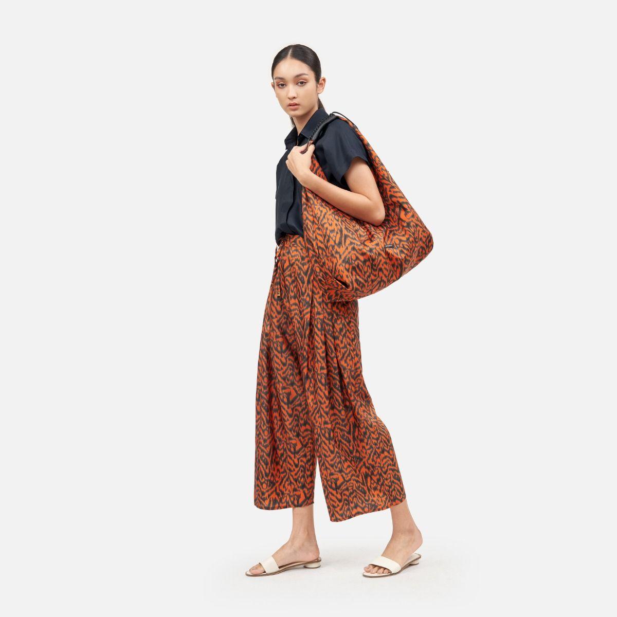 Ikat Large Silk Twill Hobo Bag - Orange