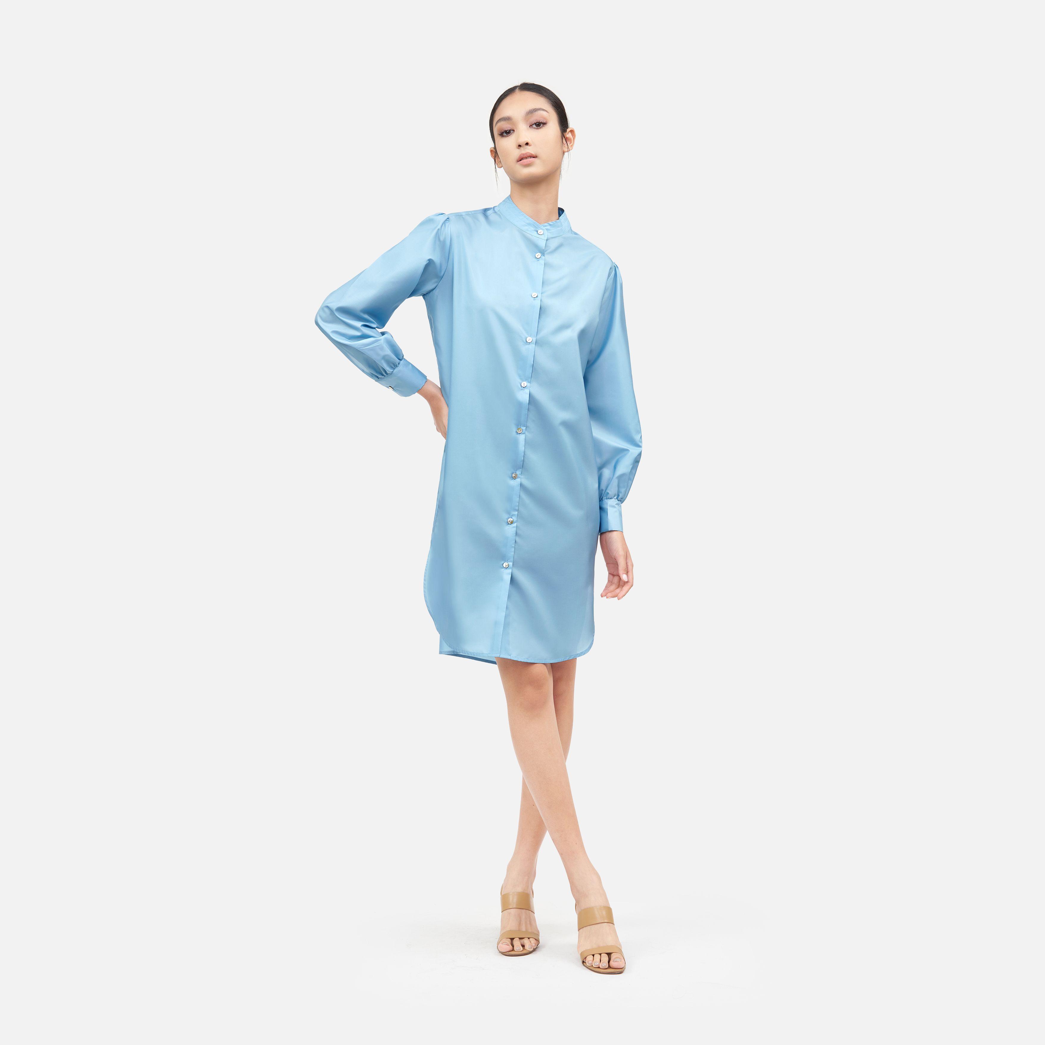 Solid Silk Long Sleeve Tunic Shirt Dress