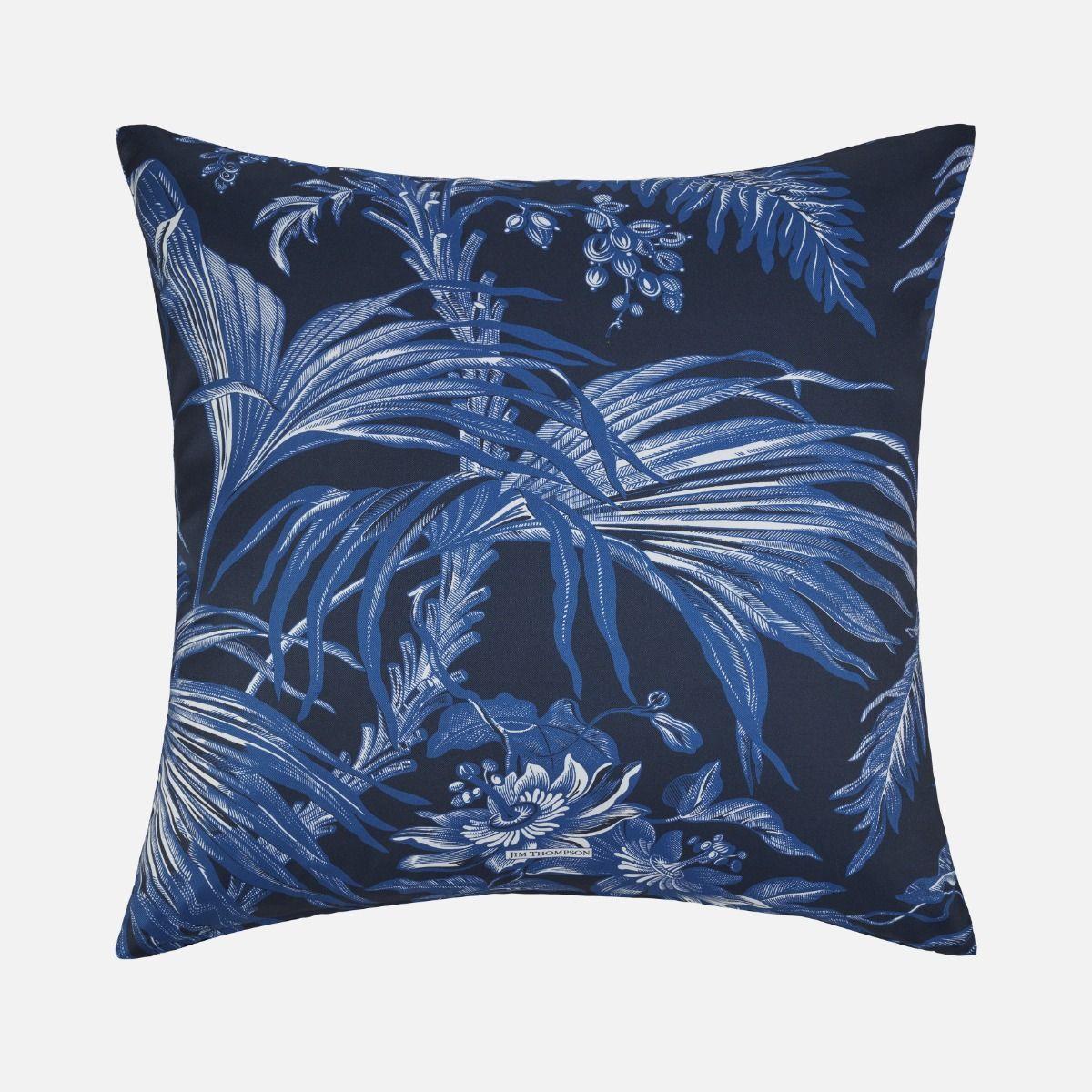 Palm Jungle Silk Cushion Cover 18" - Navy Blue