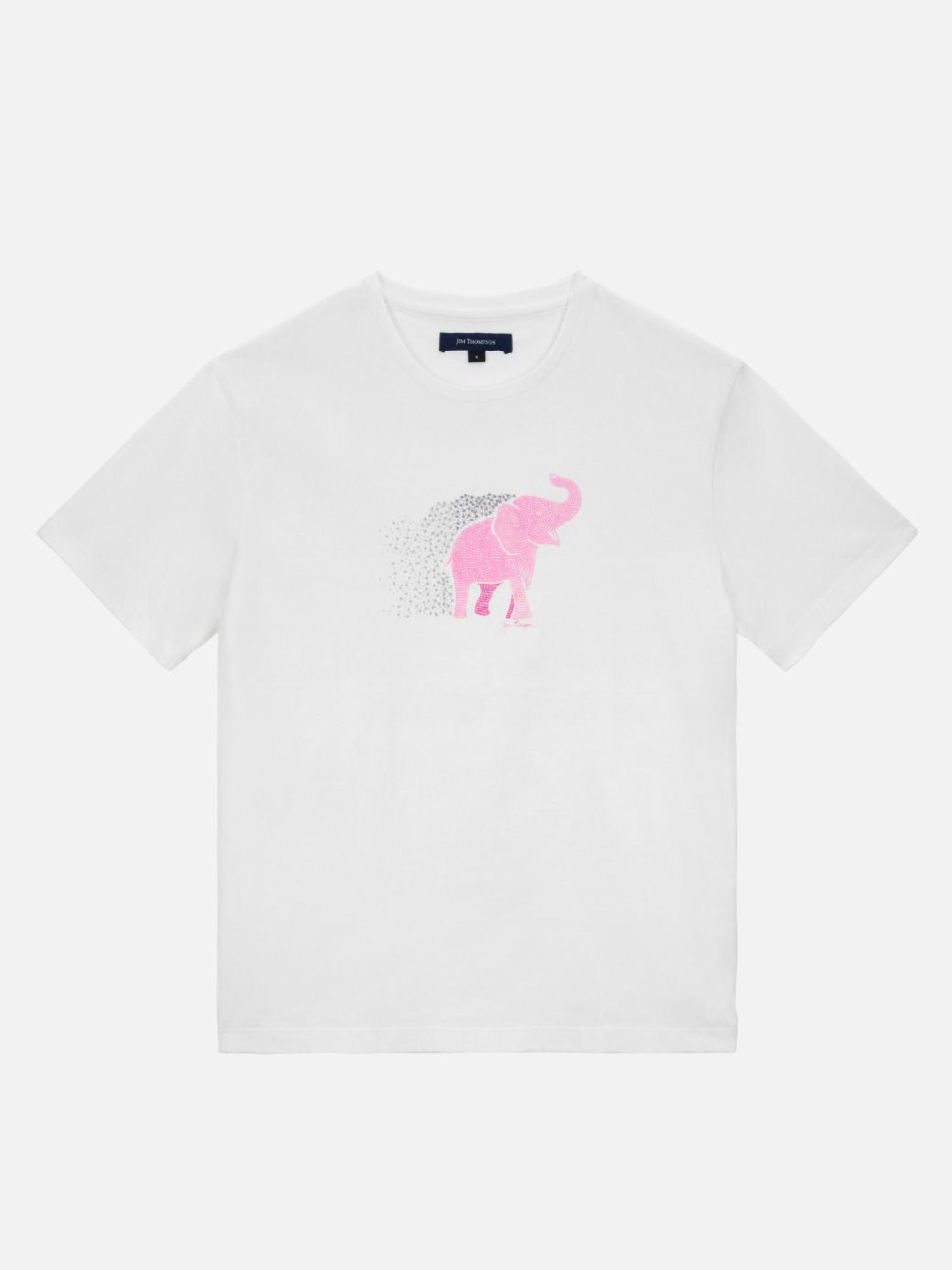 Bathing Elephant Print Cotton Crew Neck T-Shirt | Jim Thompson