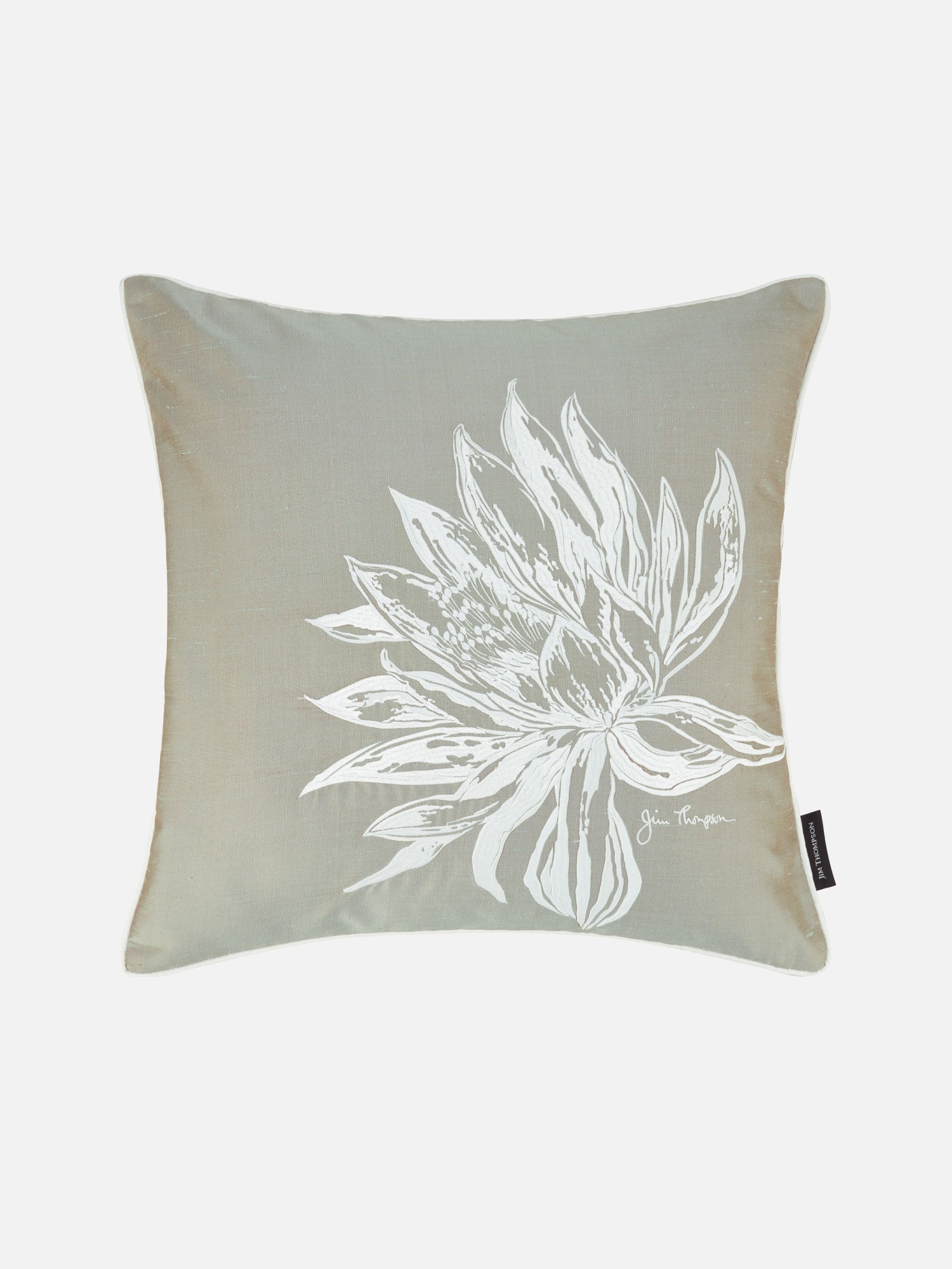 Handwoven Silk Cushion Cover with Lotus Embroidery | Jim Thompson